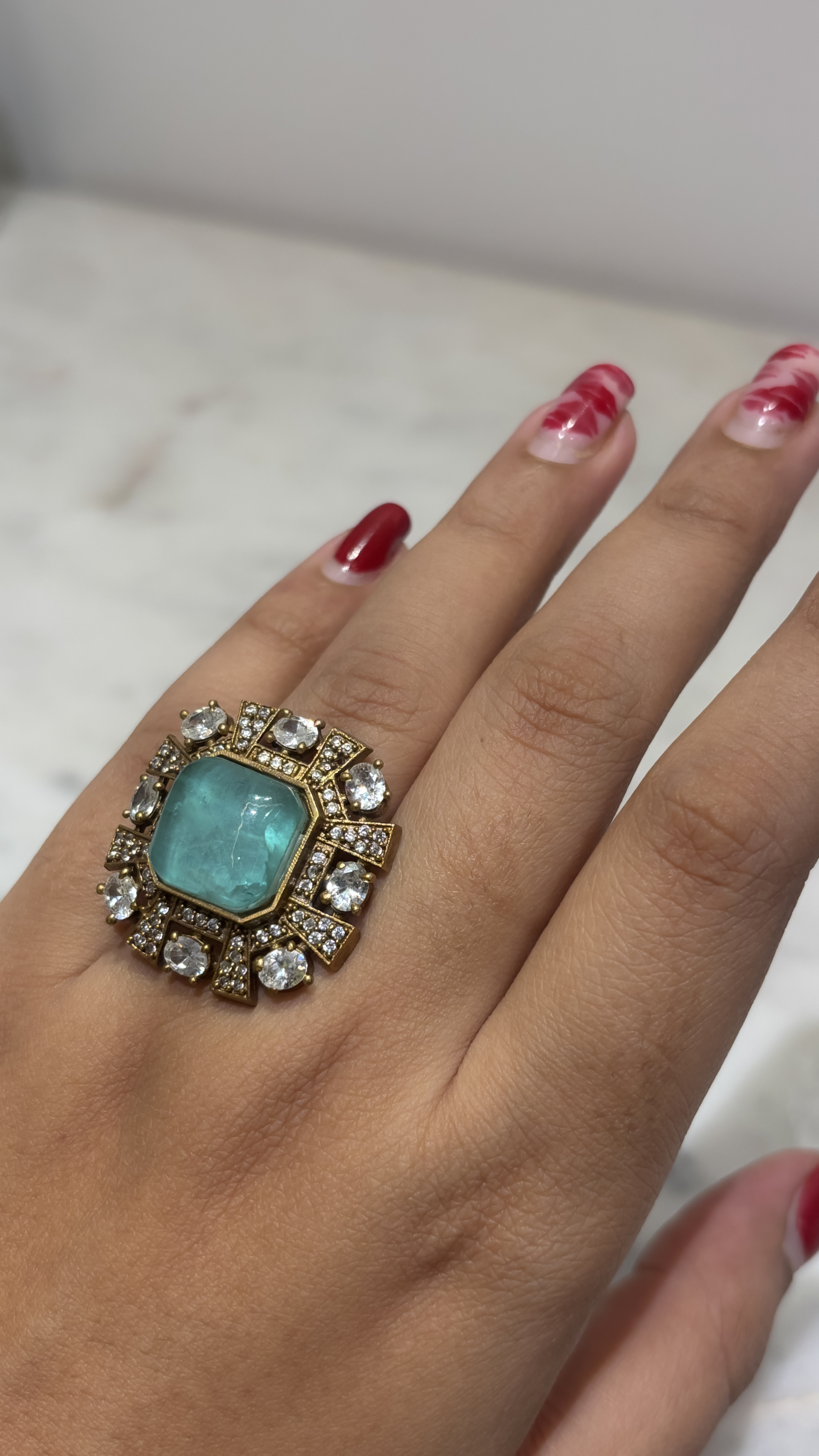 Elegant Blue Gemstone Statement AD adjustable Ring