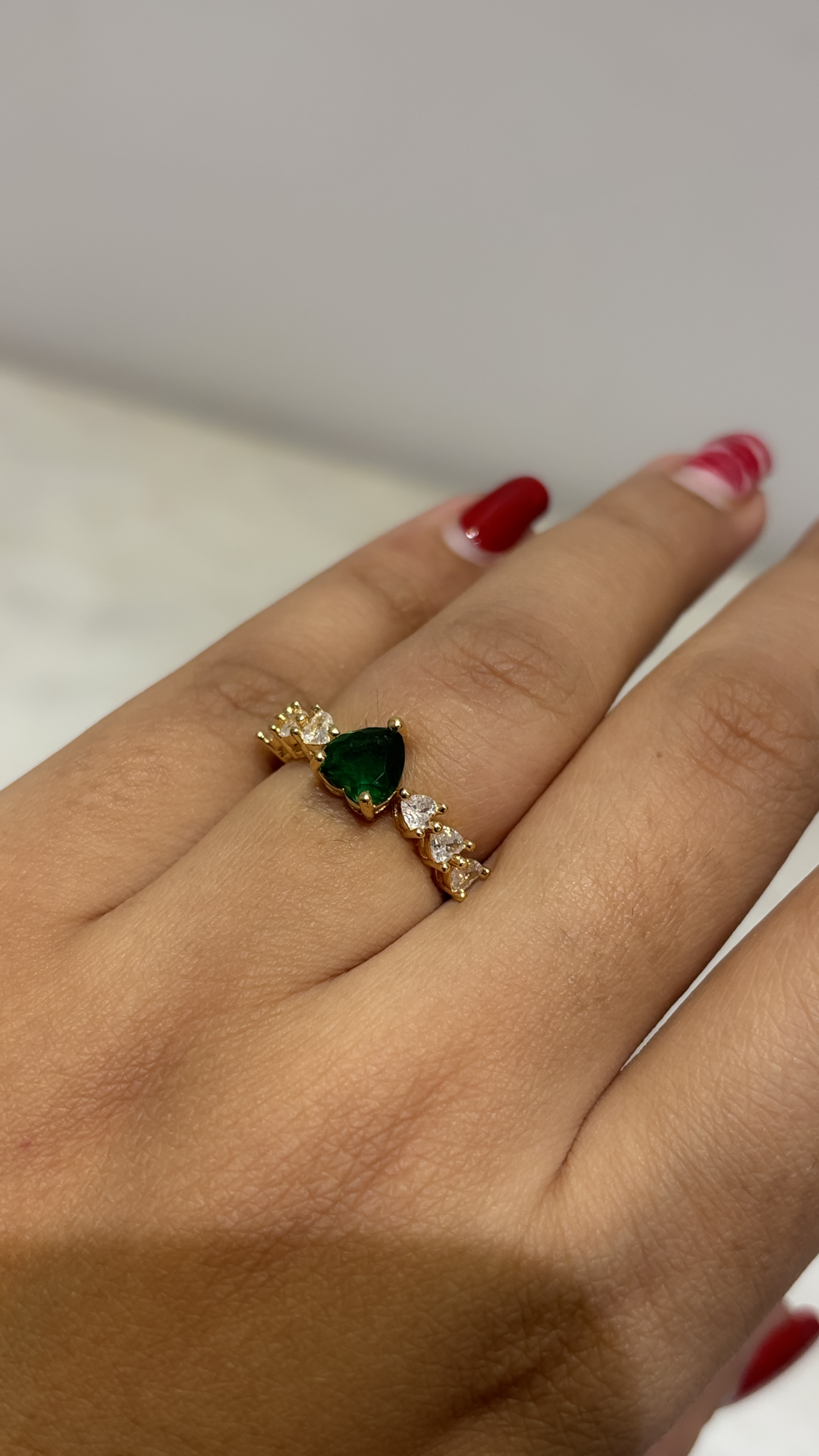 Adjustable Gold Ring with Green stone
