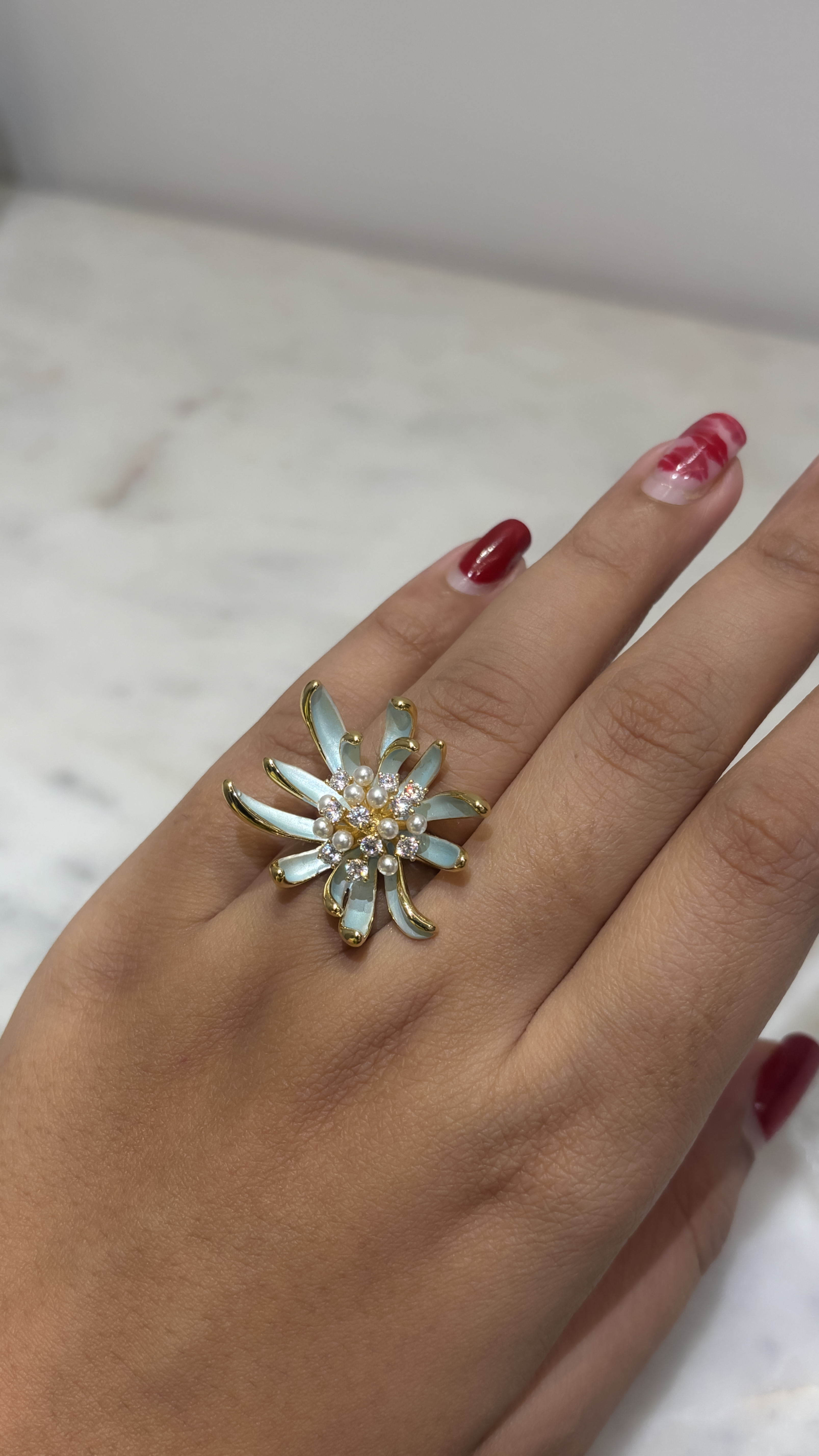 Enamel adjustable flower ring