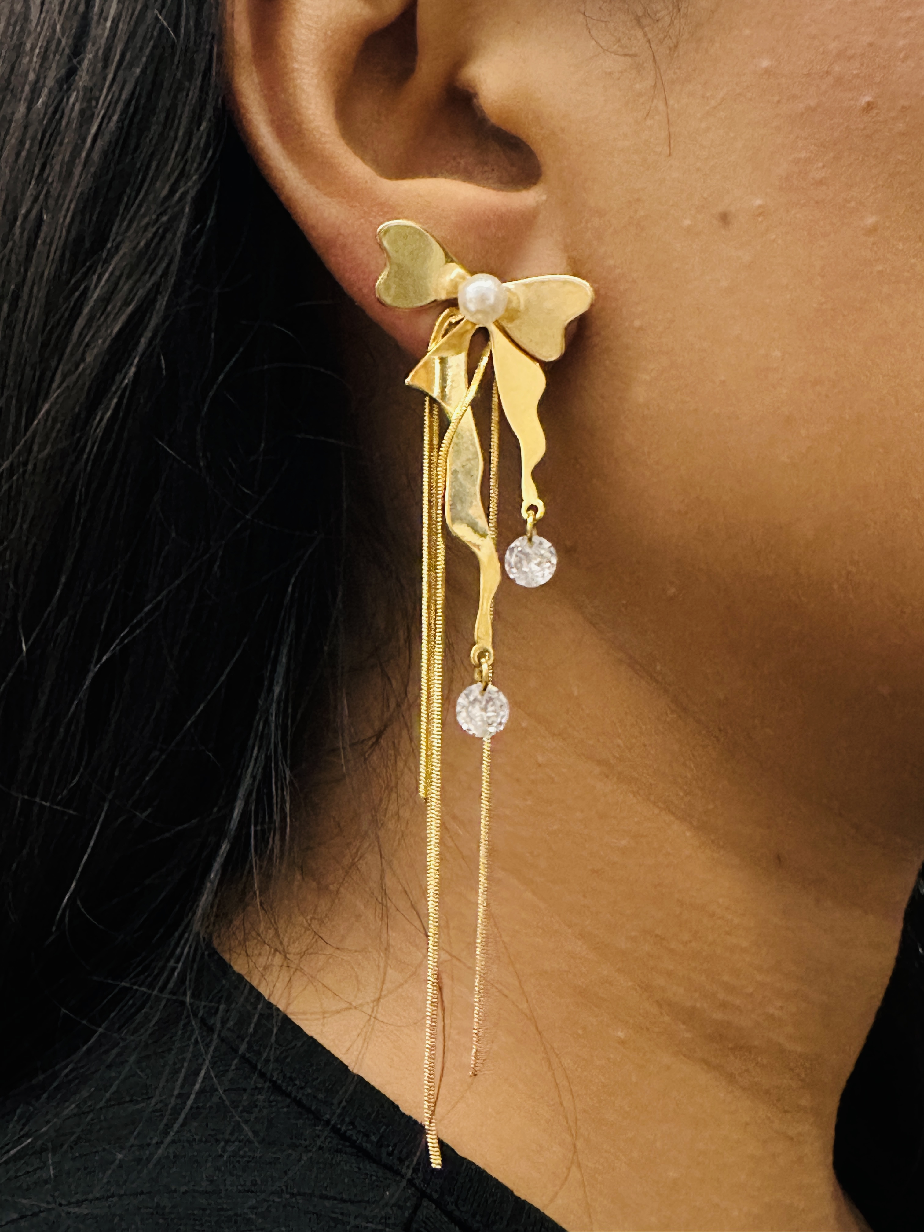 Gold Bow 2 in Drop Earrings