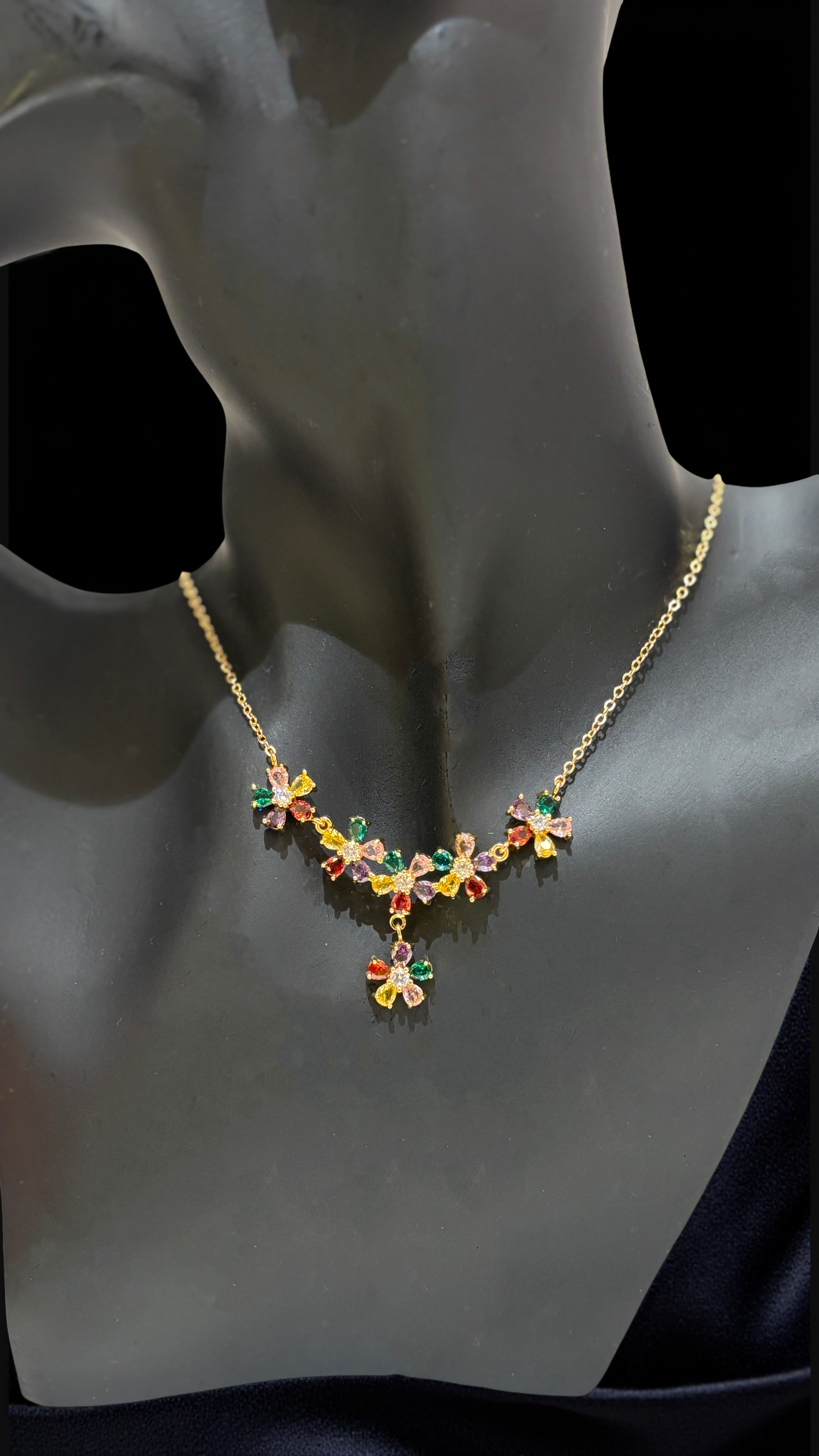 Elegant Floral Gemstone Necklace Set