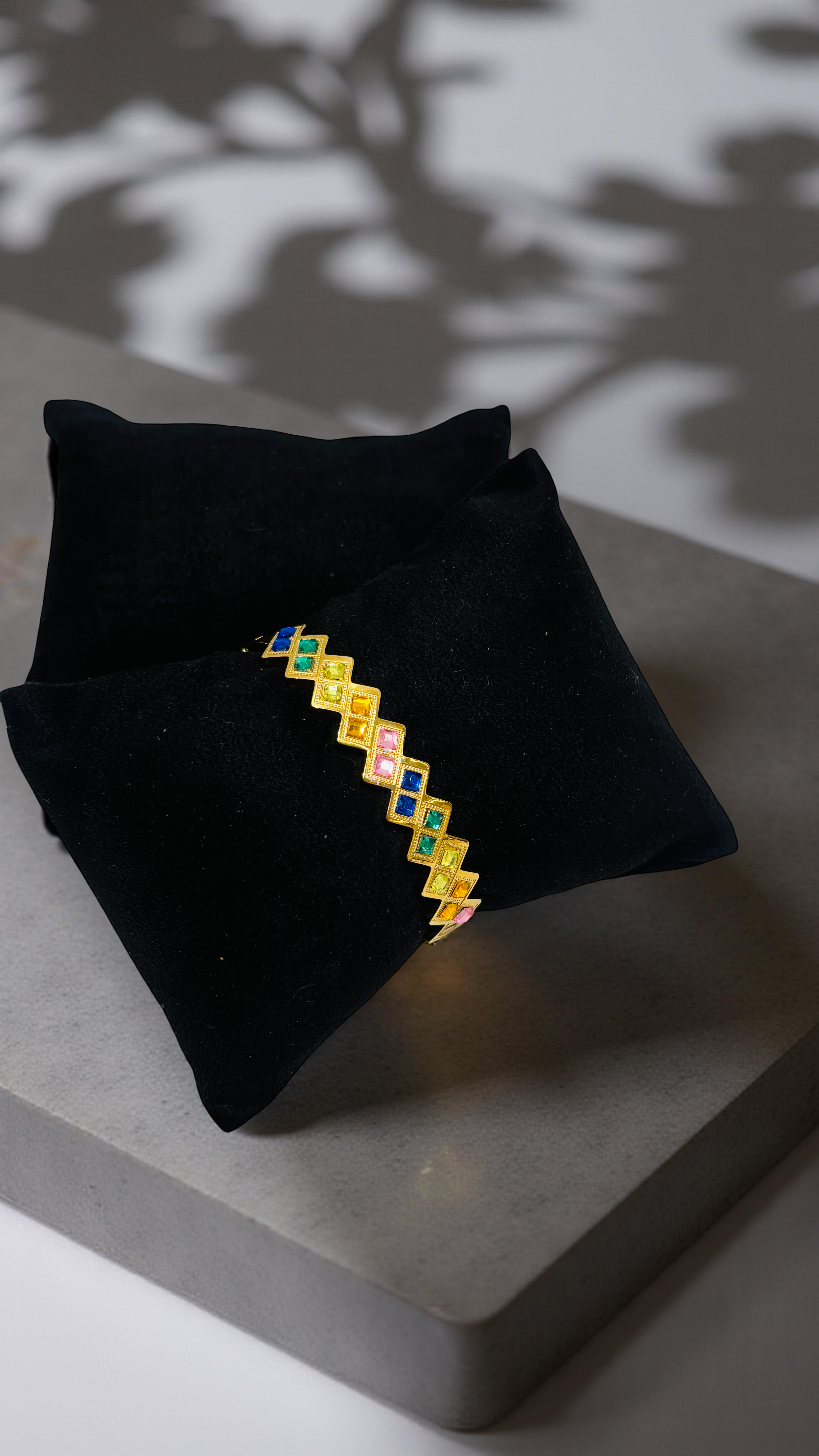 Colorful Geometric Golden Kada Bracelet