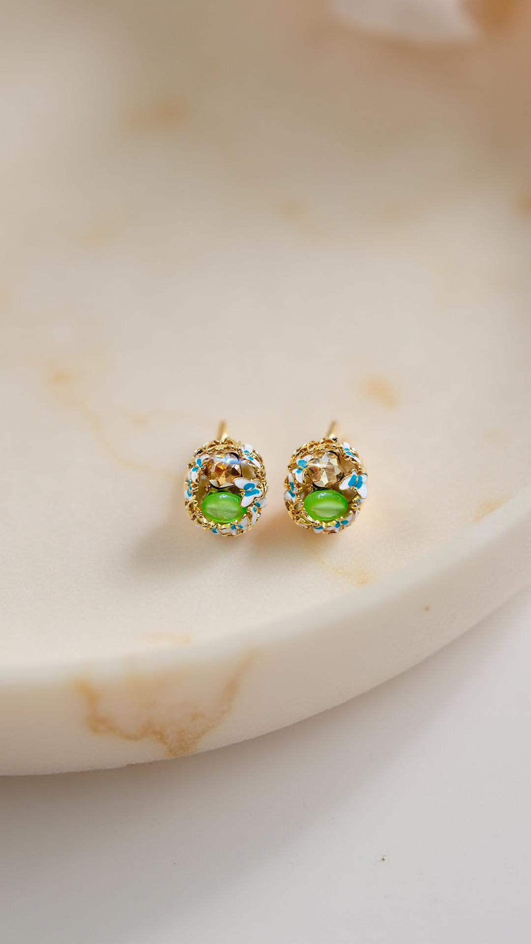Green Gemstone enamel Stud Earrings