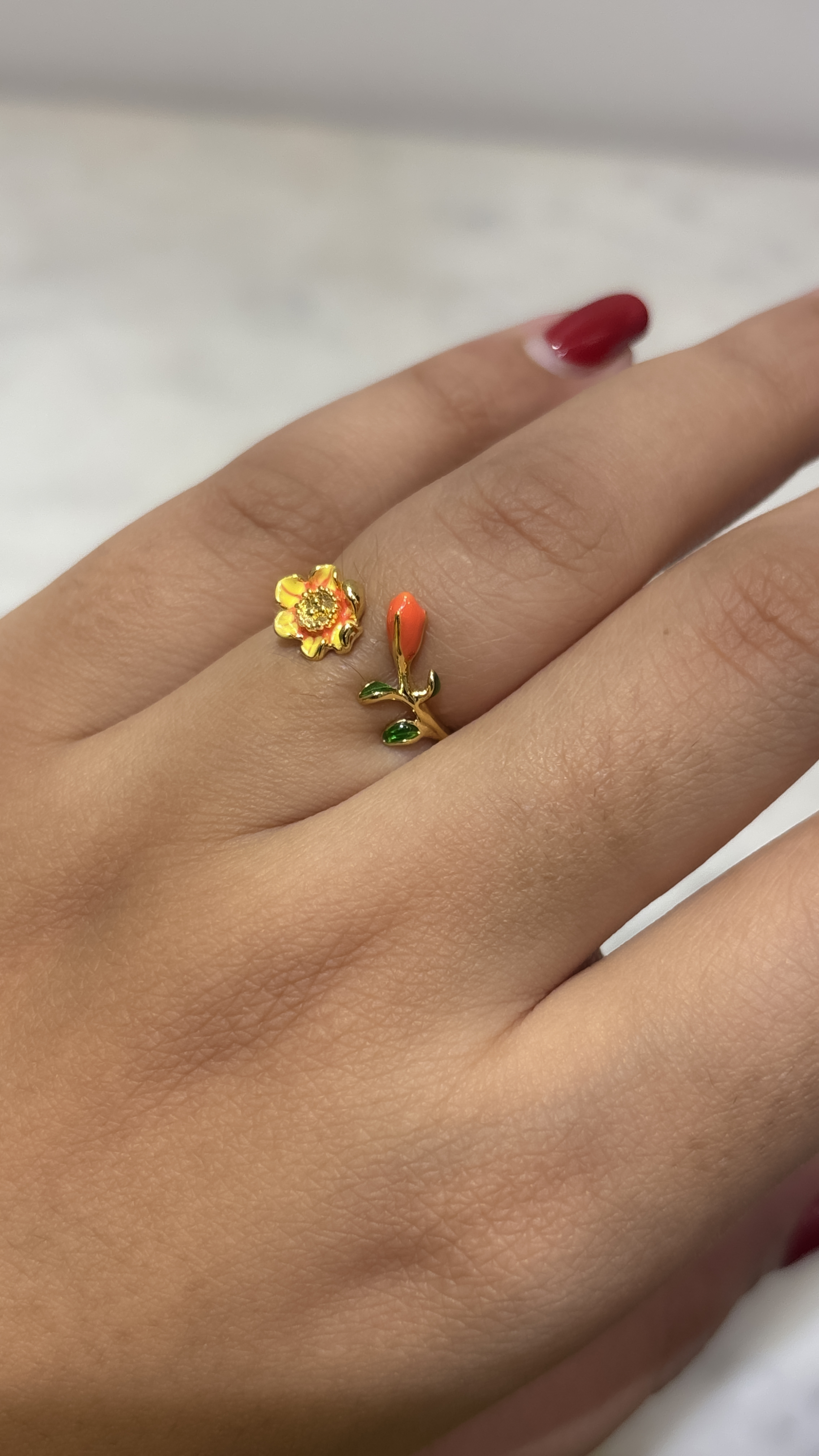 Floral enamel Adjustable Ring