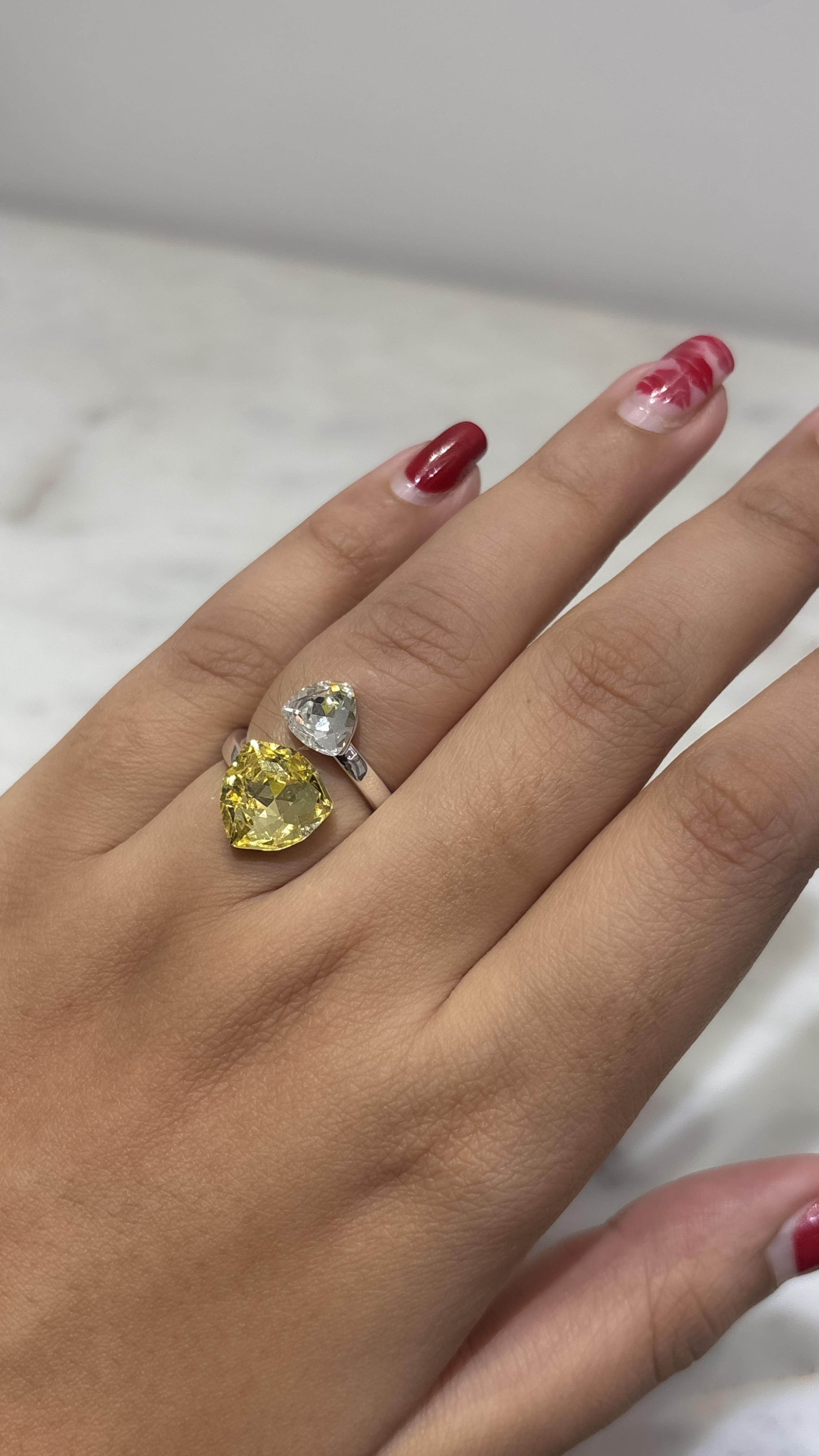 Yellow and White Gemstone Adjustable Ring