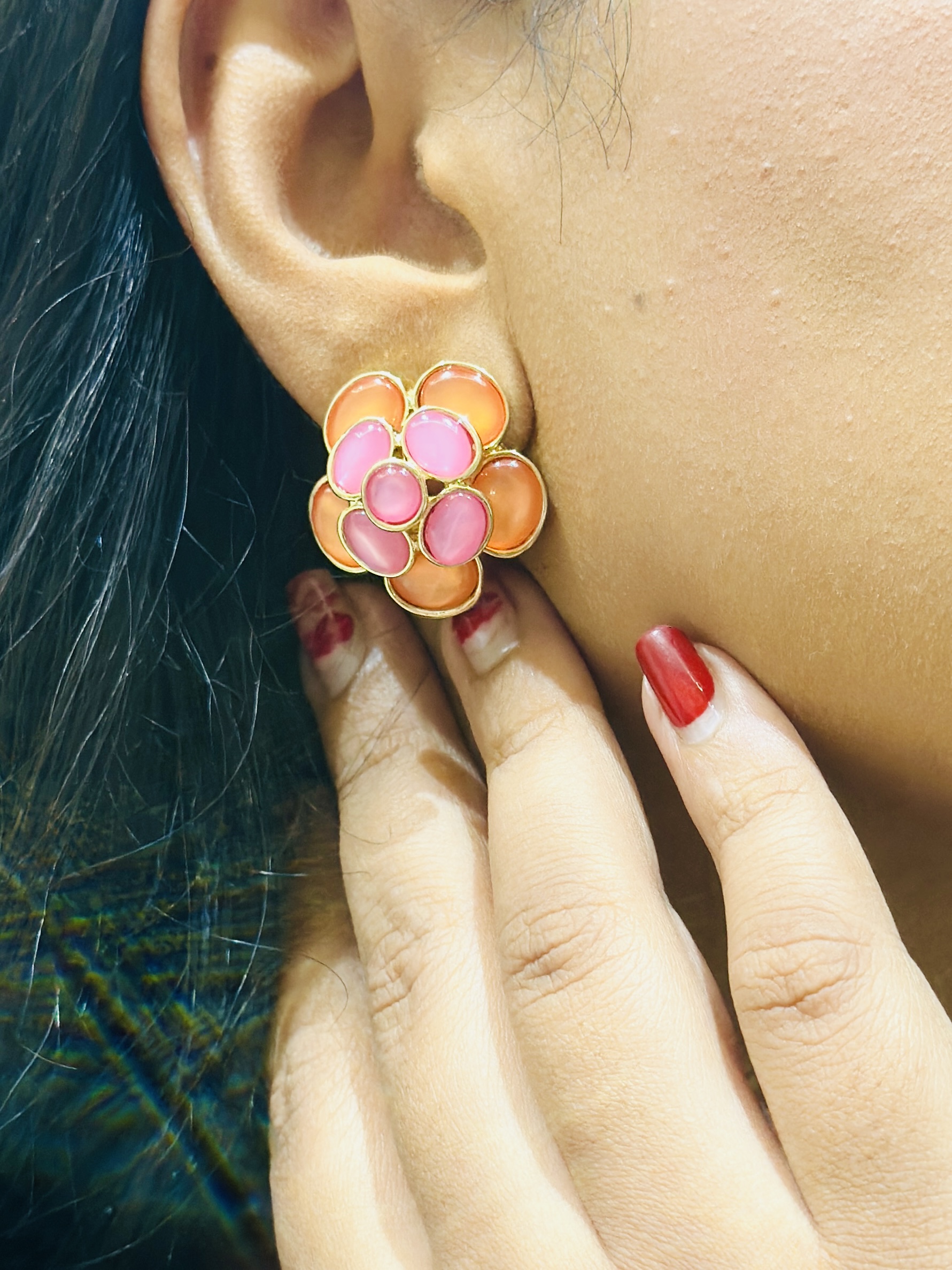 Pink Flower Stud Earrings