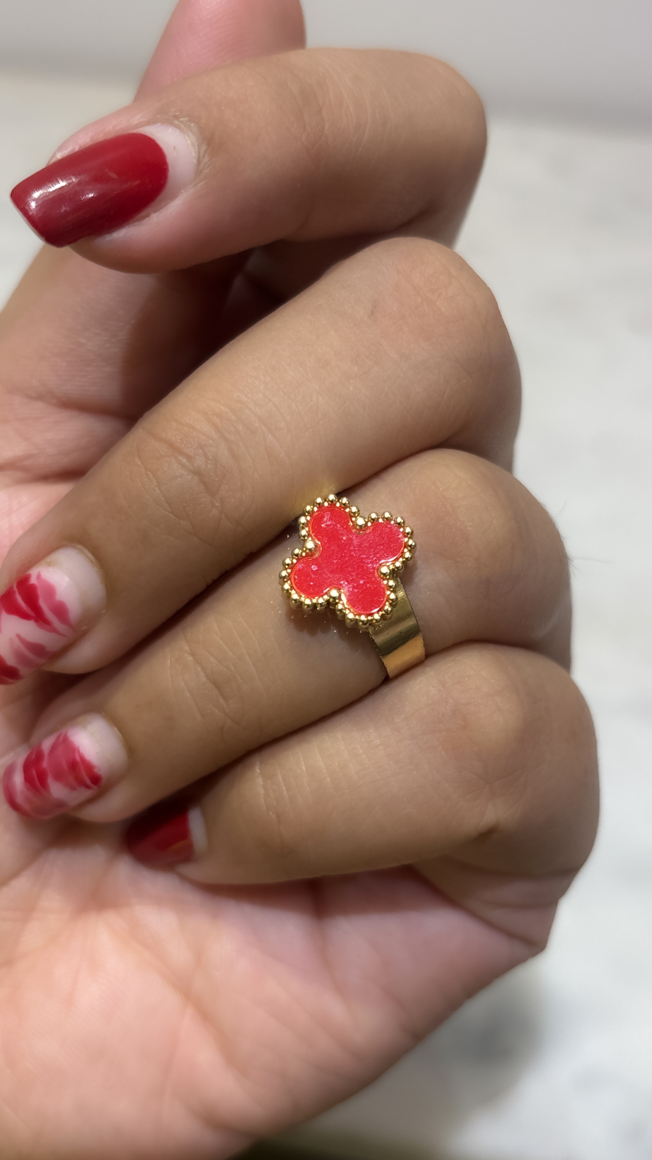 Gold Plated Red Clover adjustable Ring