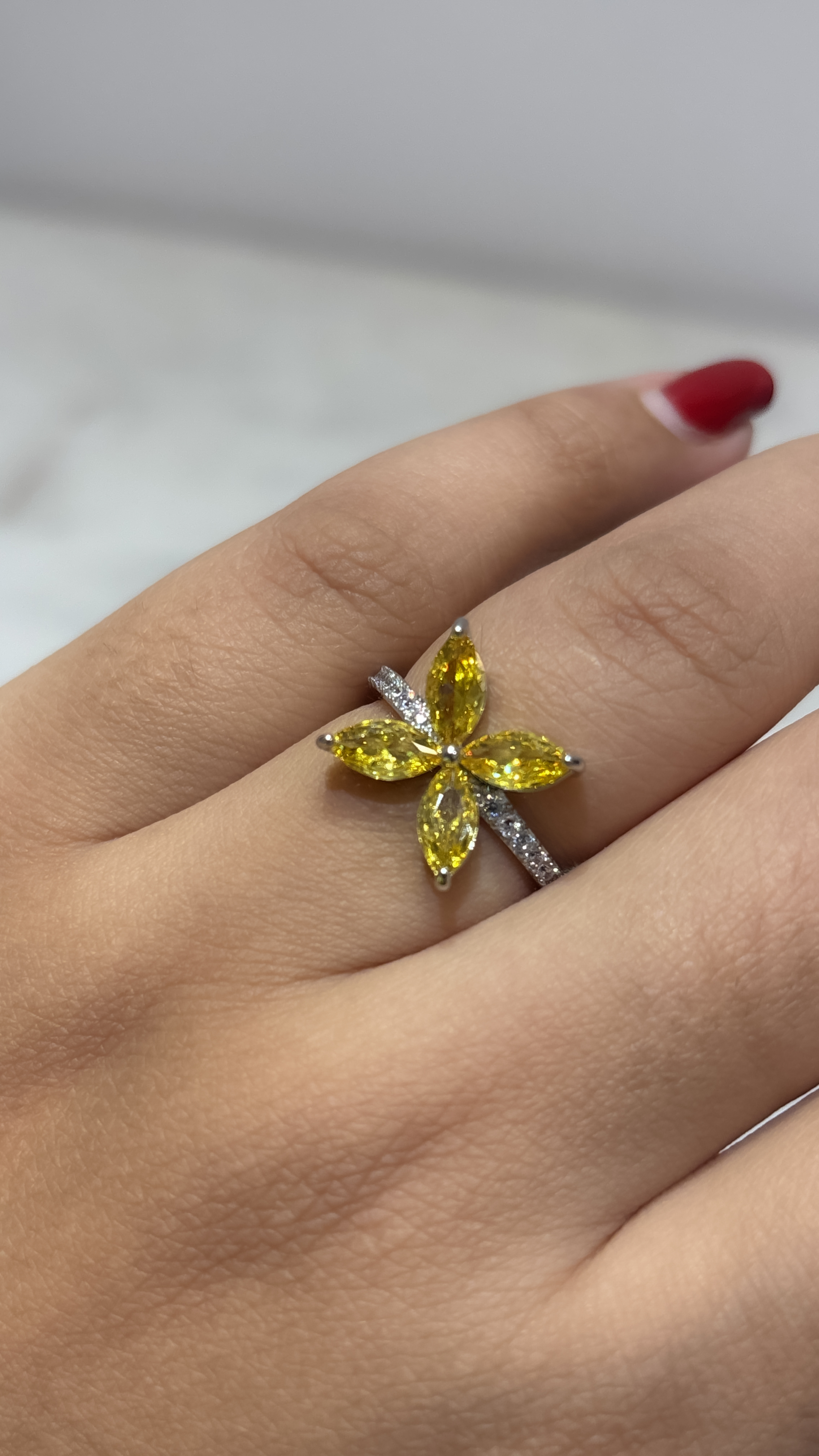 Yellow Sapphire adjustable Flower Ring