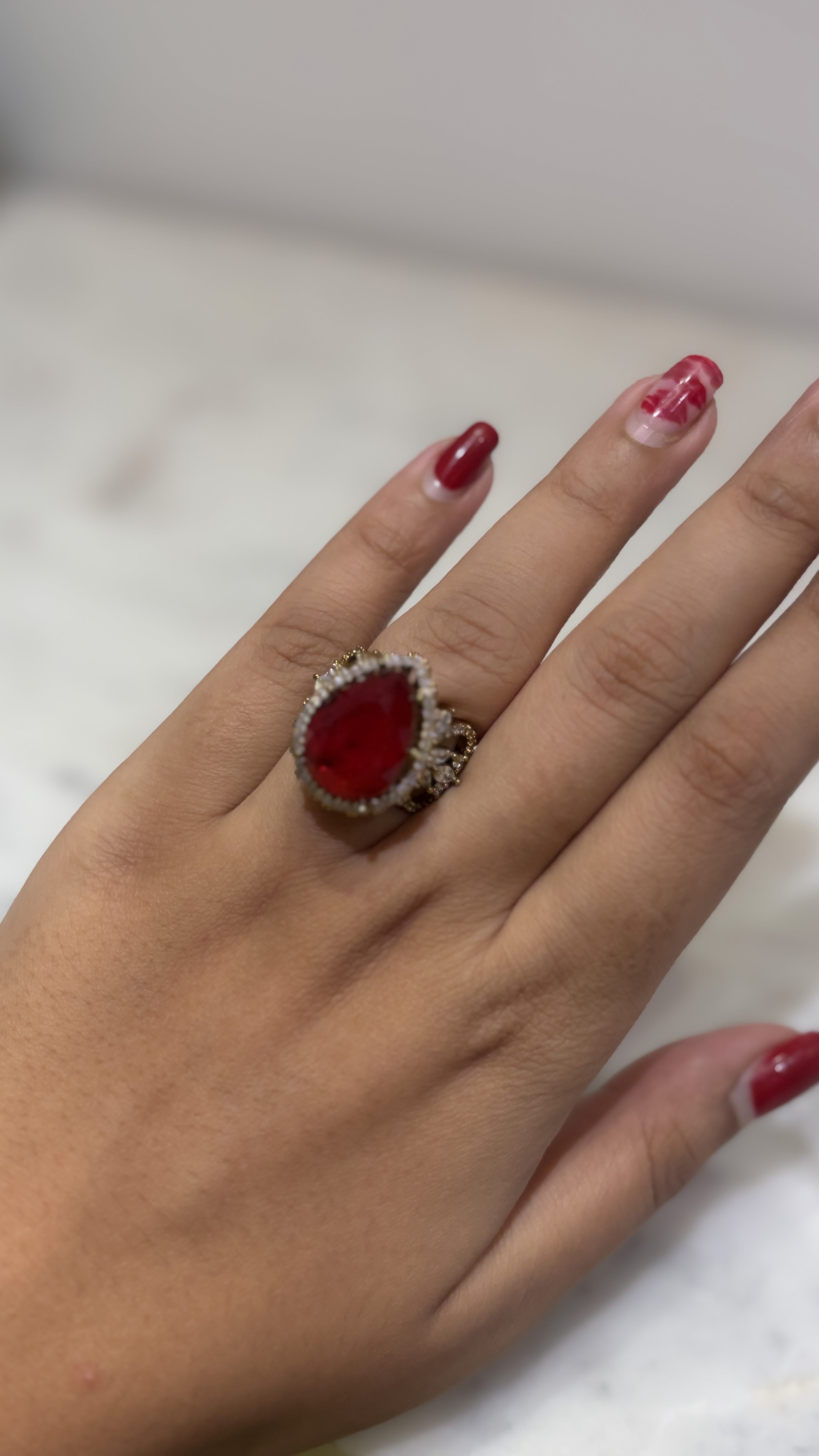 Mehendi Gold Plated Crystal adjustable AD  Ring