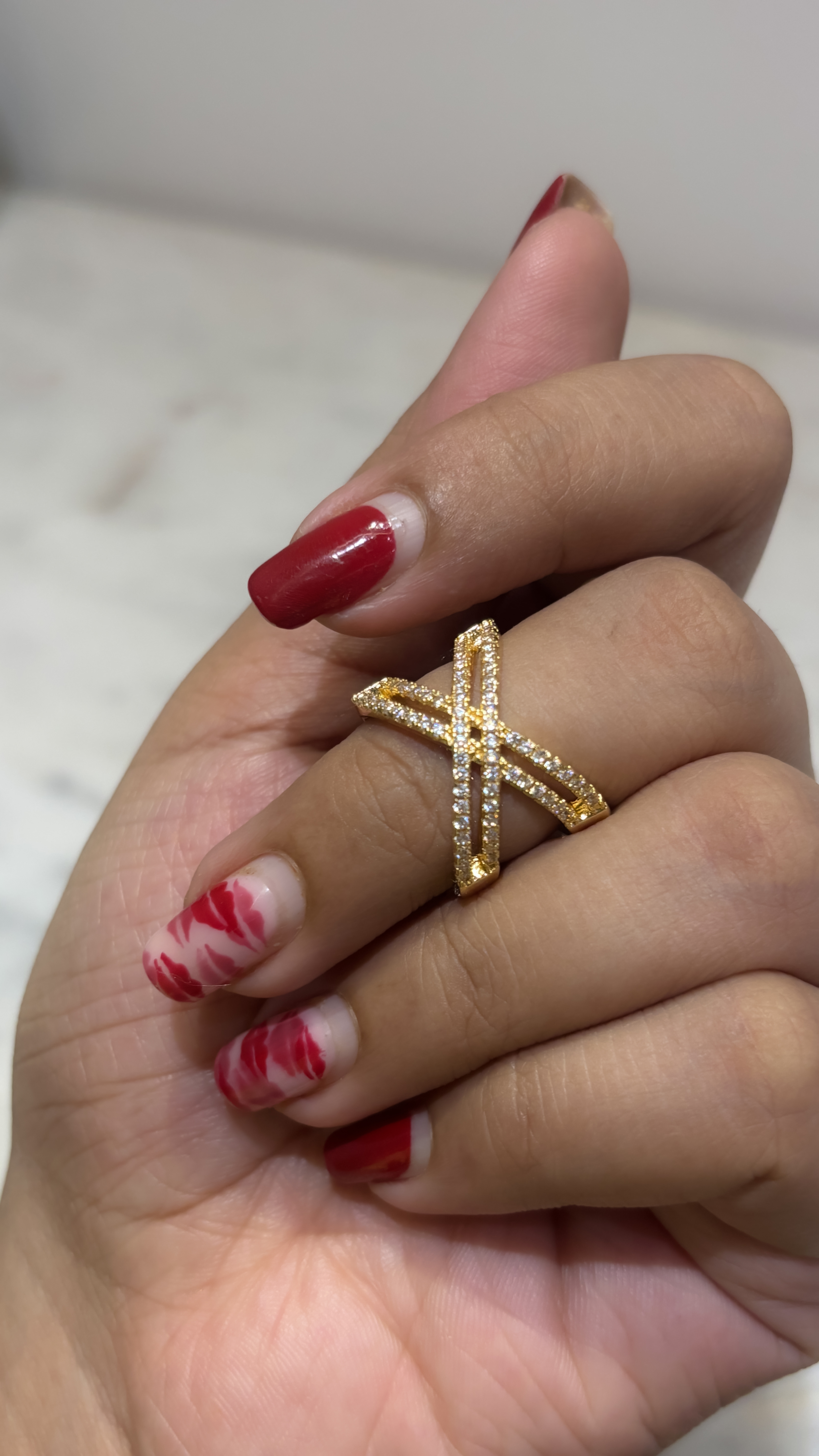 Gold Plated X-Shaped Adjustable Ring