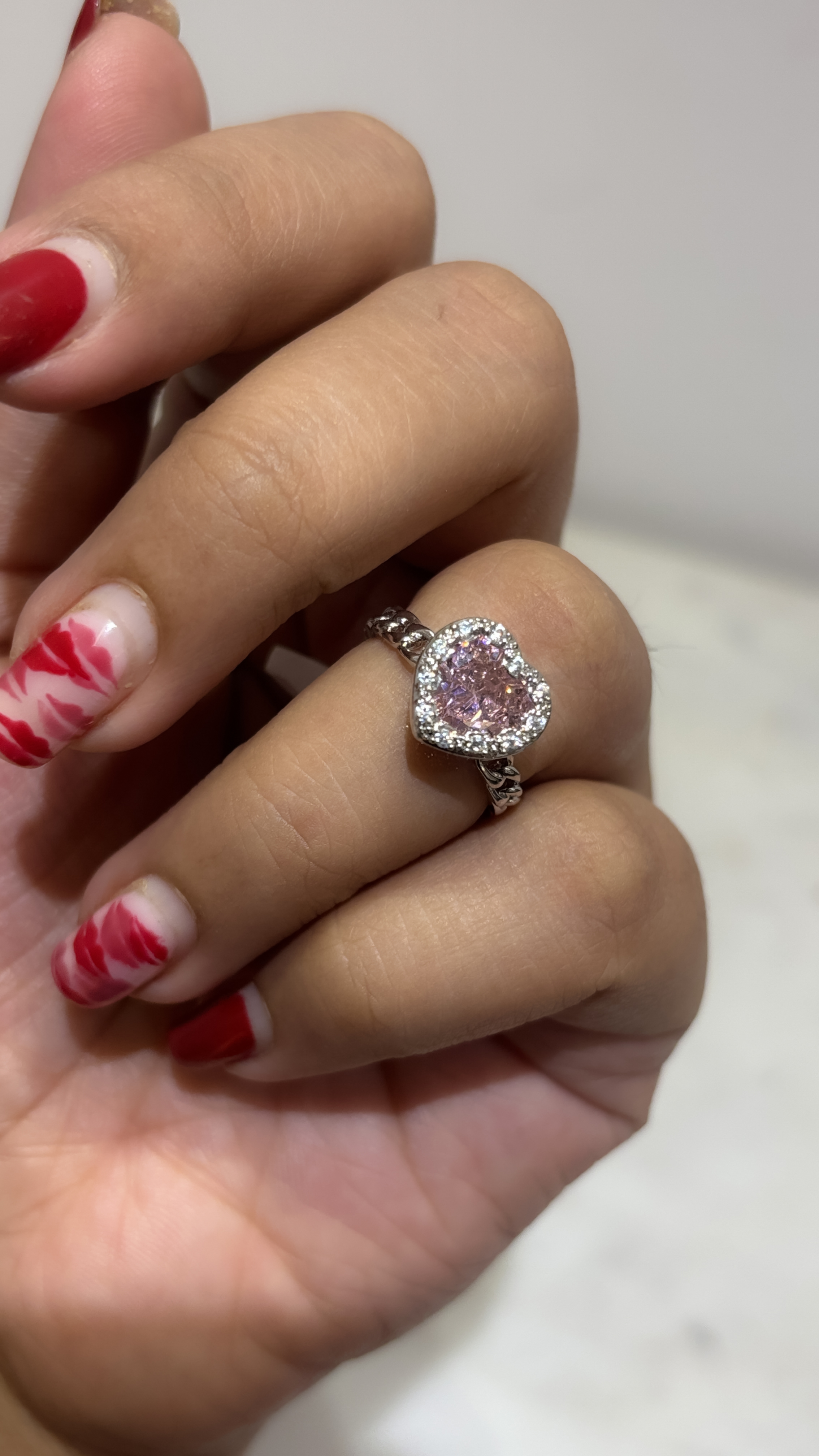 Pink Heart-Shaped adjustable  Ring