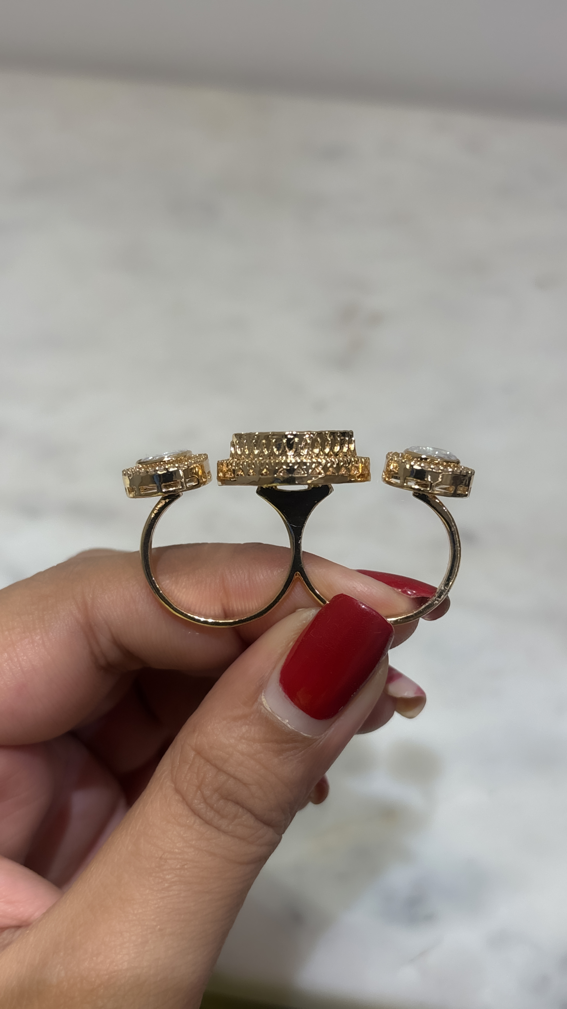 AD Gold Plated adjustable double finger Ring 