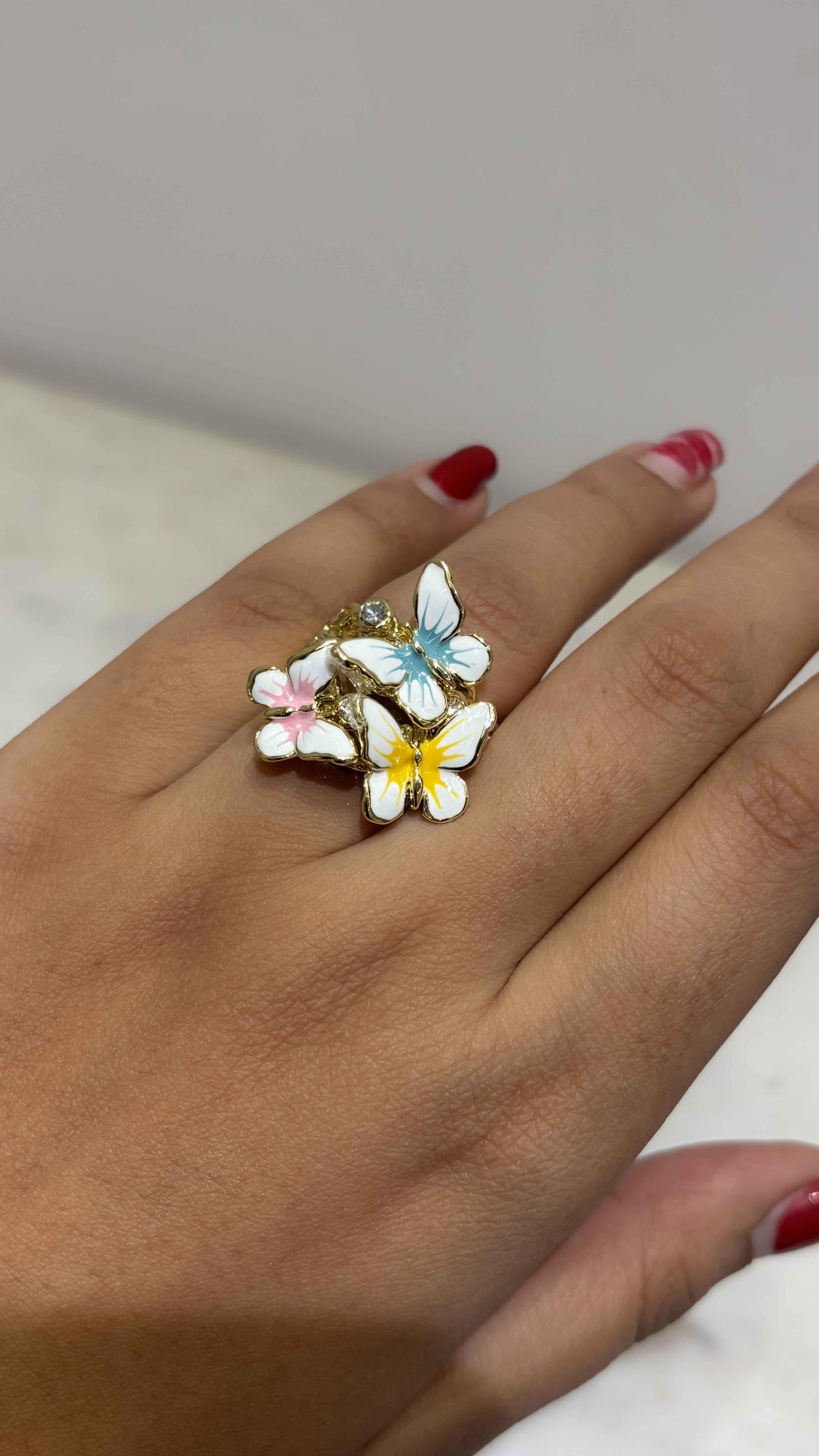 Adjustable Enamel Butterfly Flower Ring