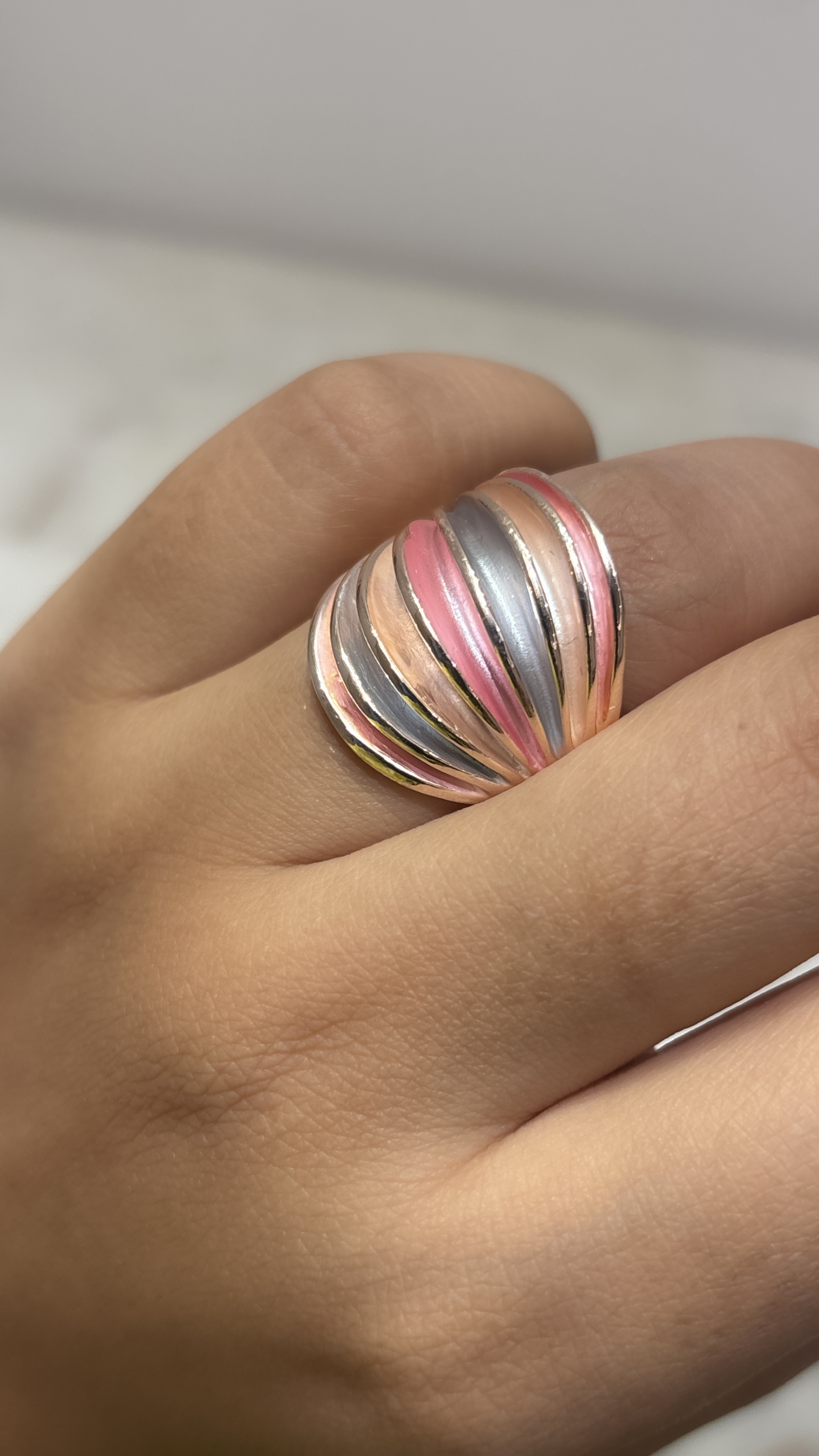 Tri-Color Enamel adjustable Dome Ring
