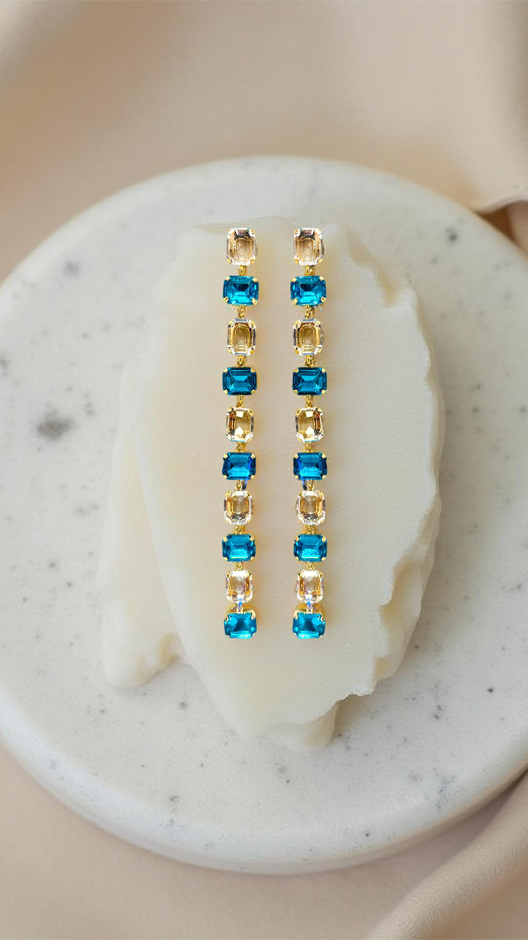 Gold and Blue Gemstone Drop Earrings