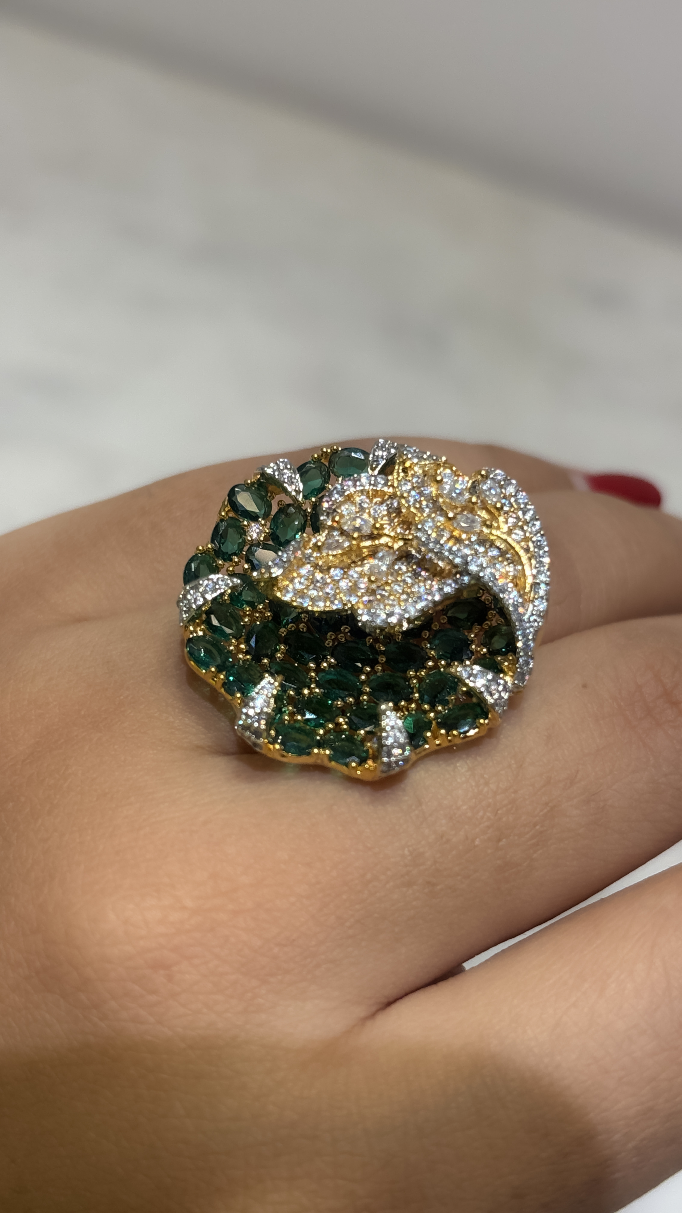 Elegant Green AD adjustable  Floral Ring