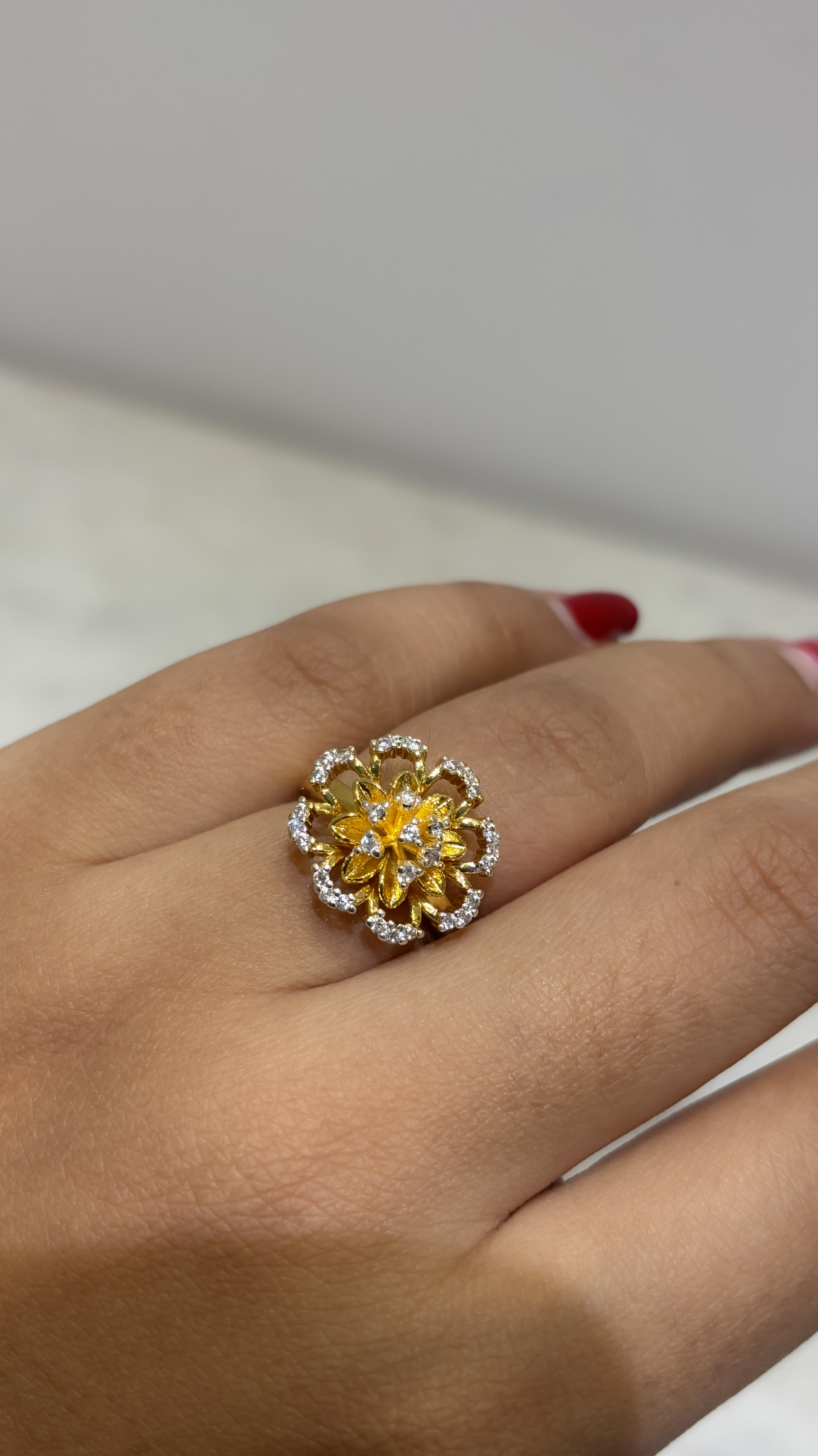 Yellow gold tone adjustable Flower Ring