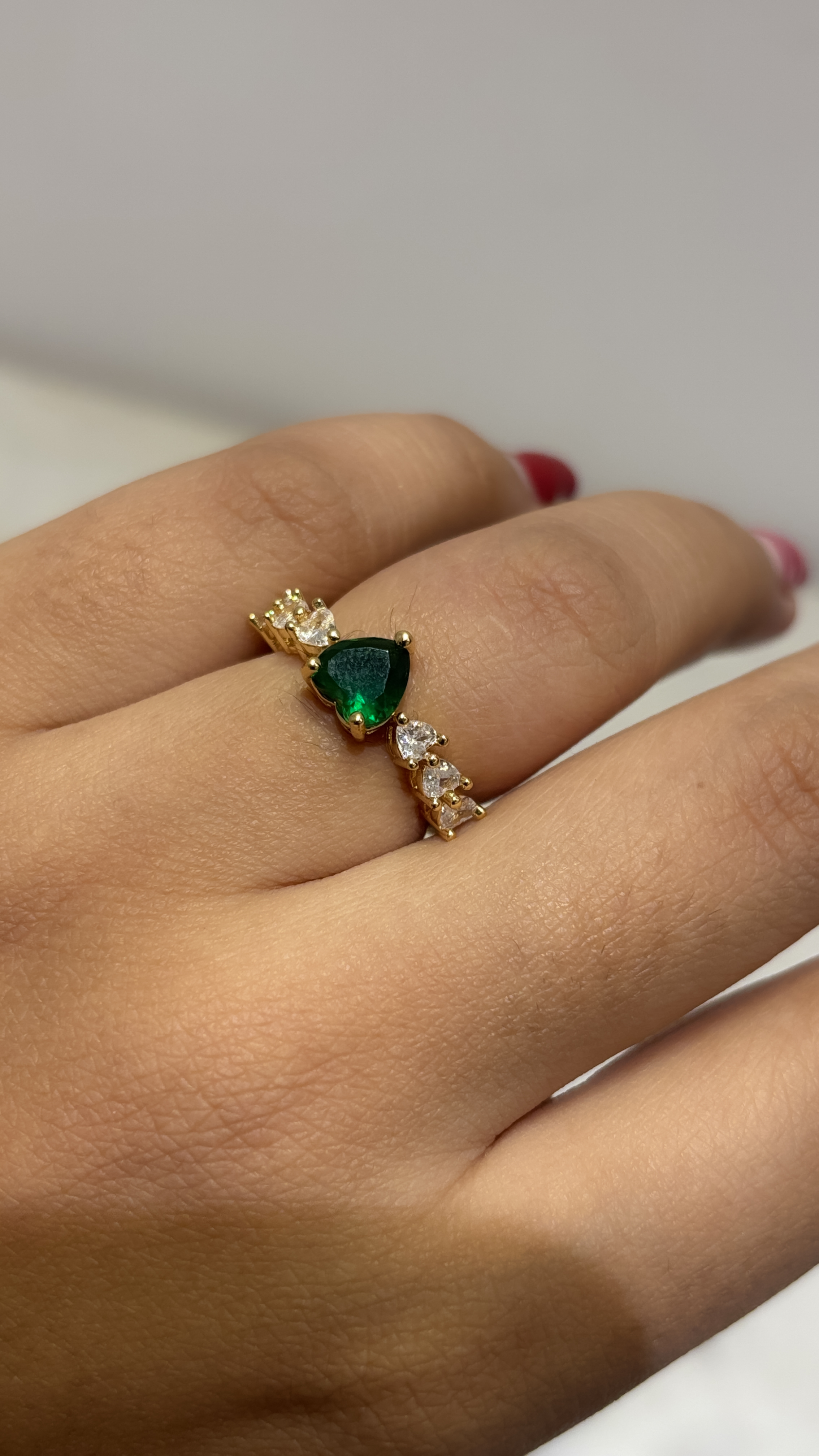 Adjustable Gold Ring with Green stone