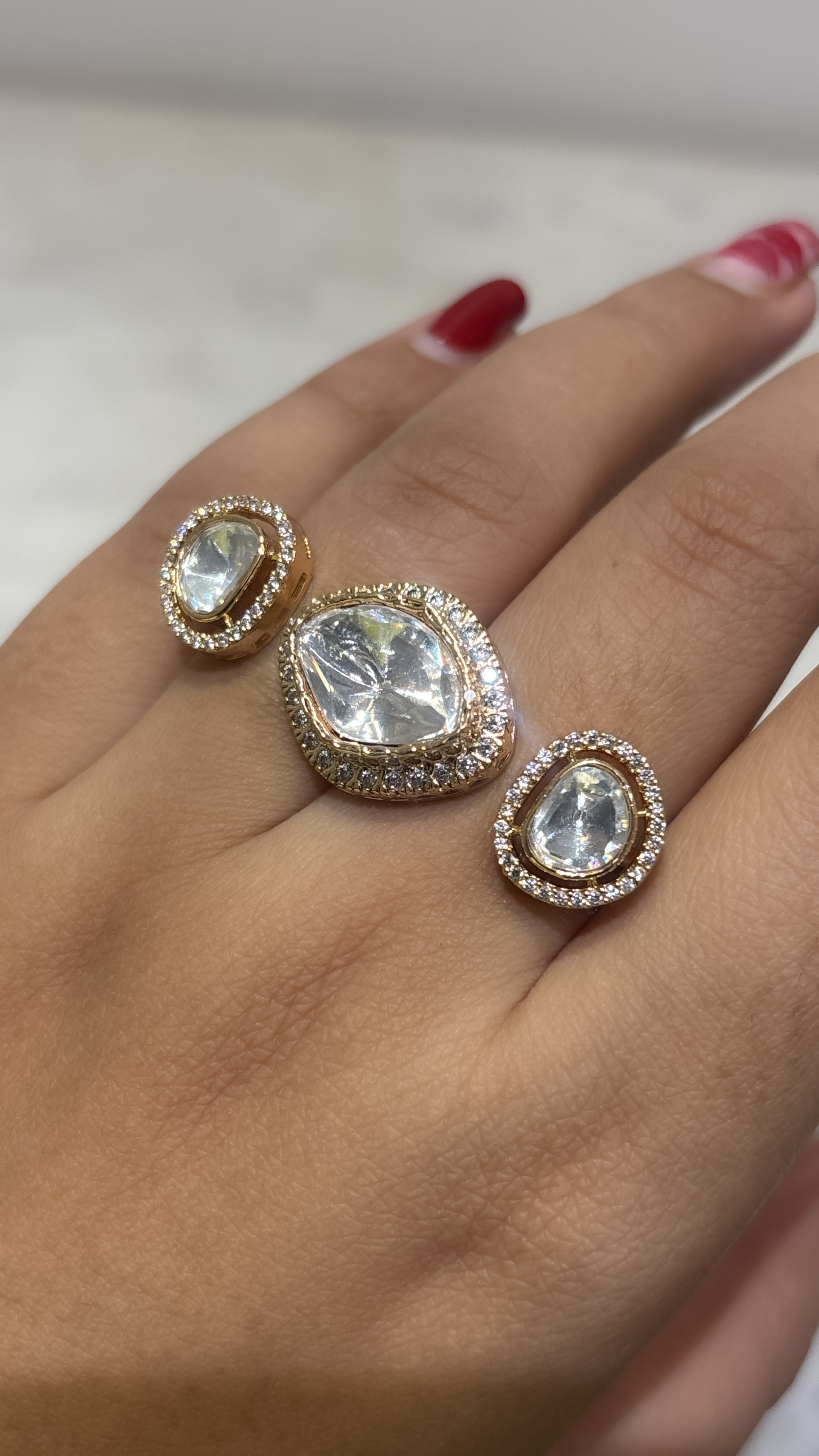 AD Gold Plated adjustable double finger Ring 