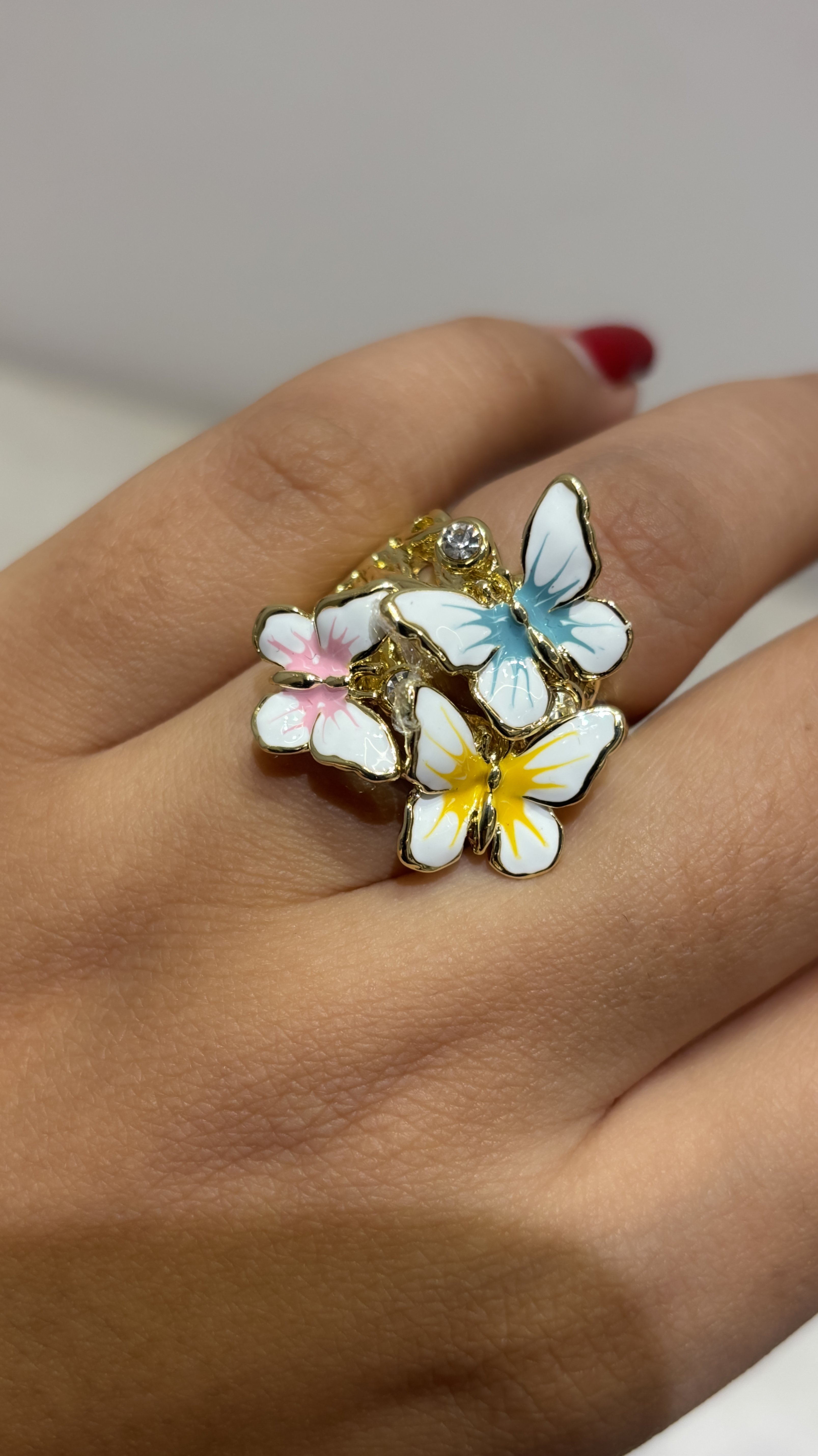 Adjustable Enamel Butterfly Flower Ring