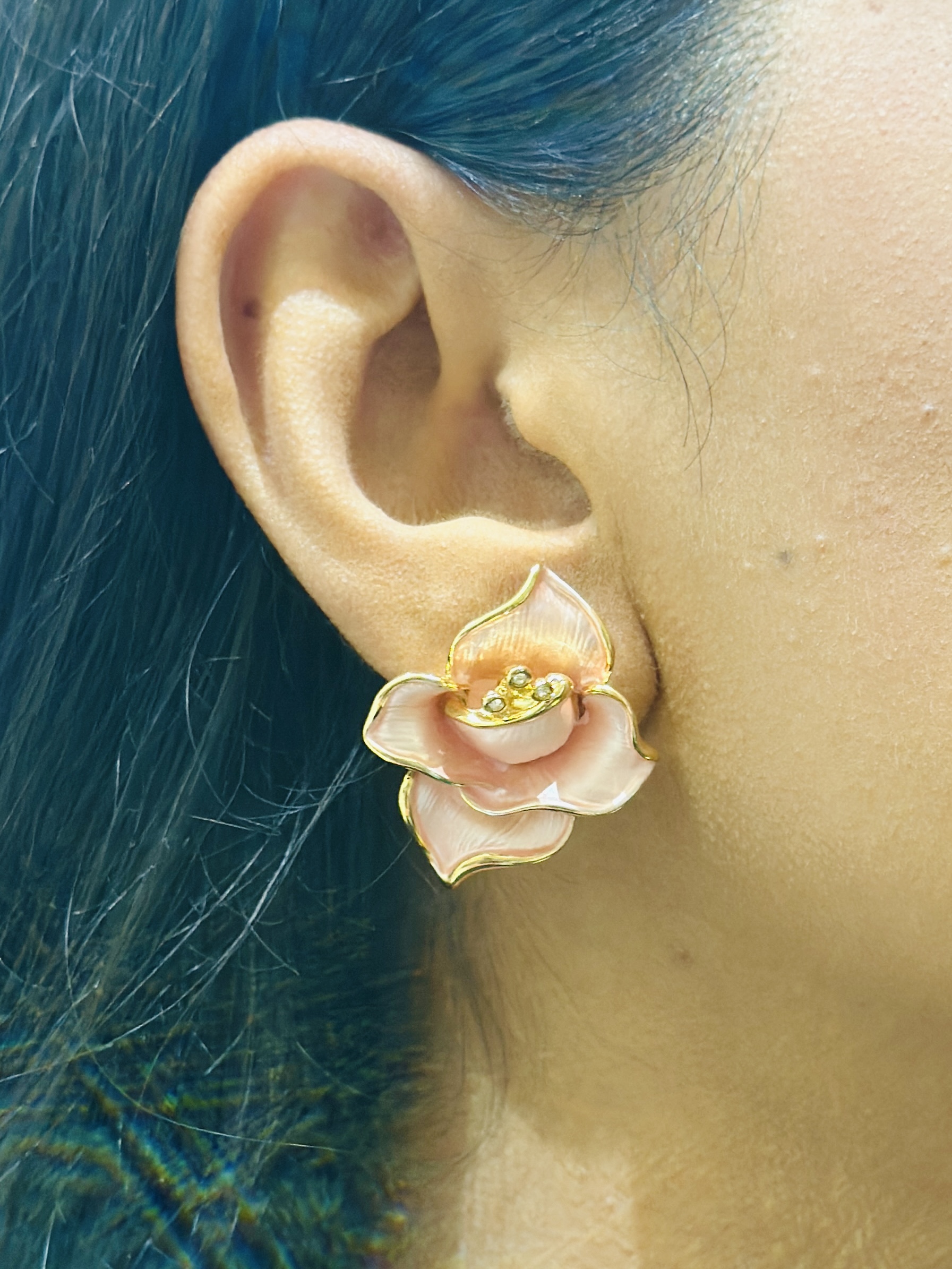 Enamel Pink Rose Earrings