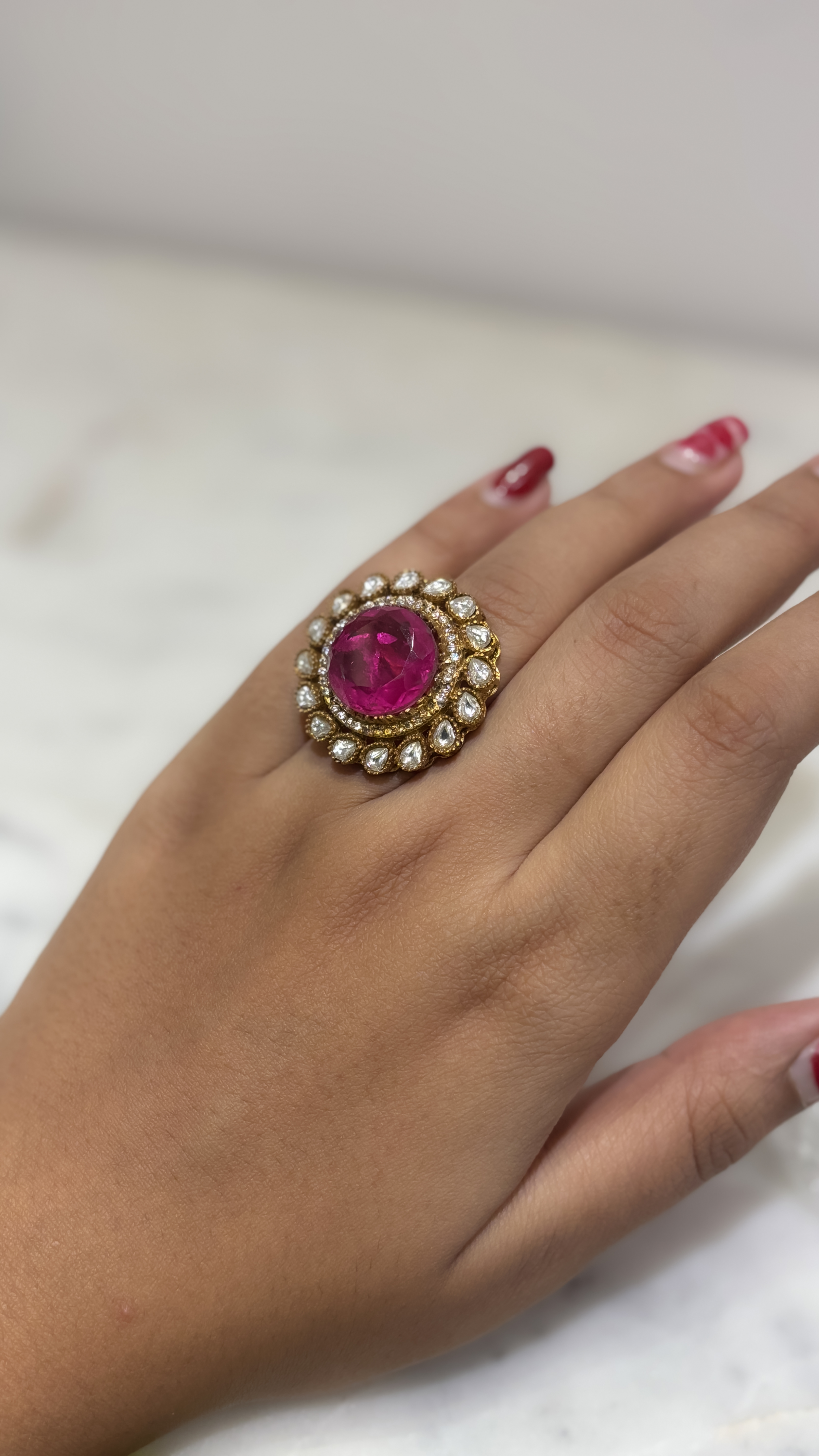Statement Ruby Cocktail AD Adjustable Ring
