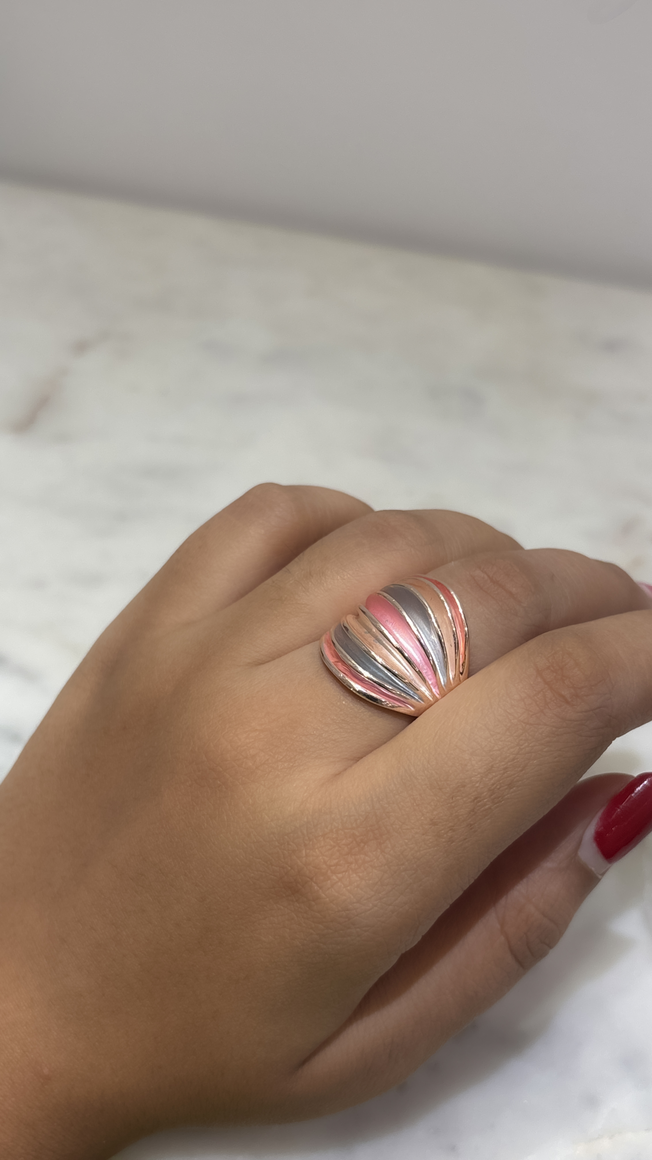 Tri-Color Enamel adjustable Dome Ring