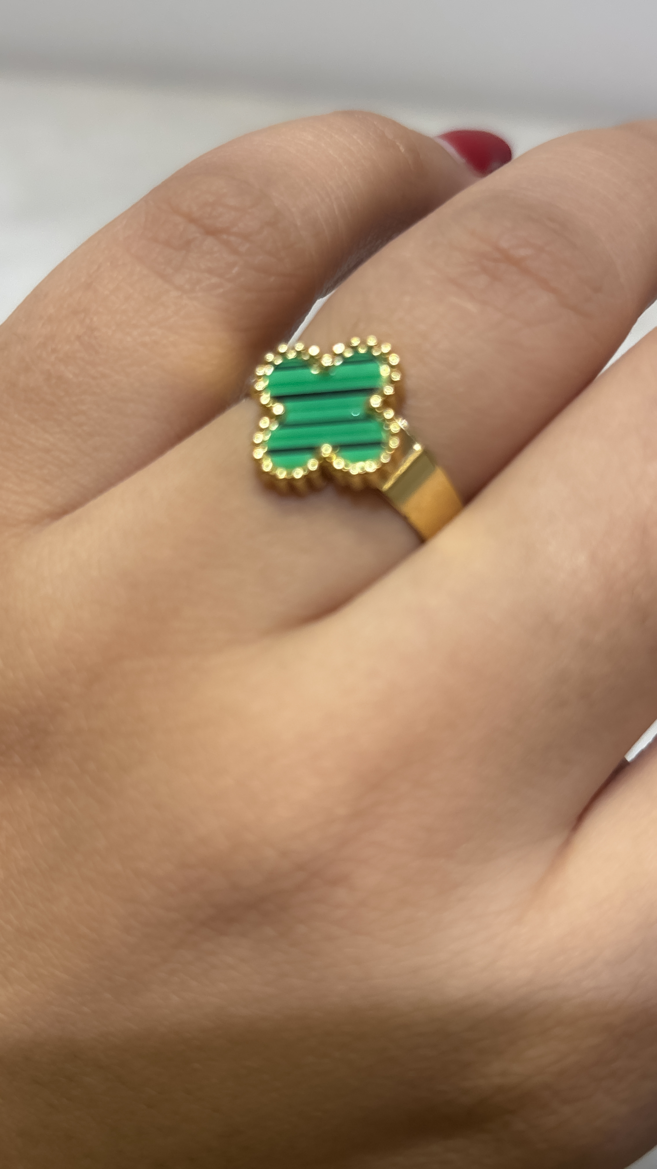 Gold Green Clover adjustable Ring