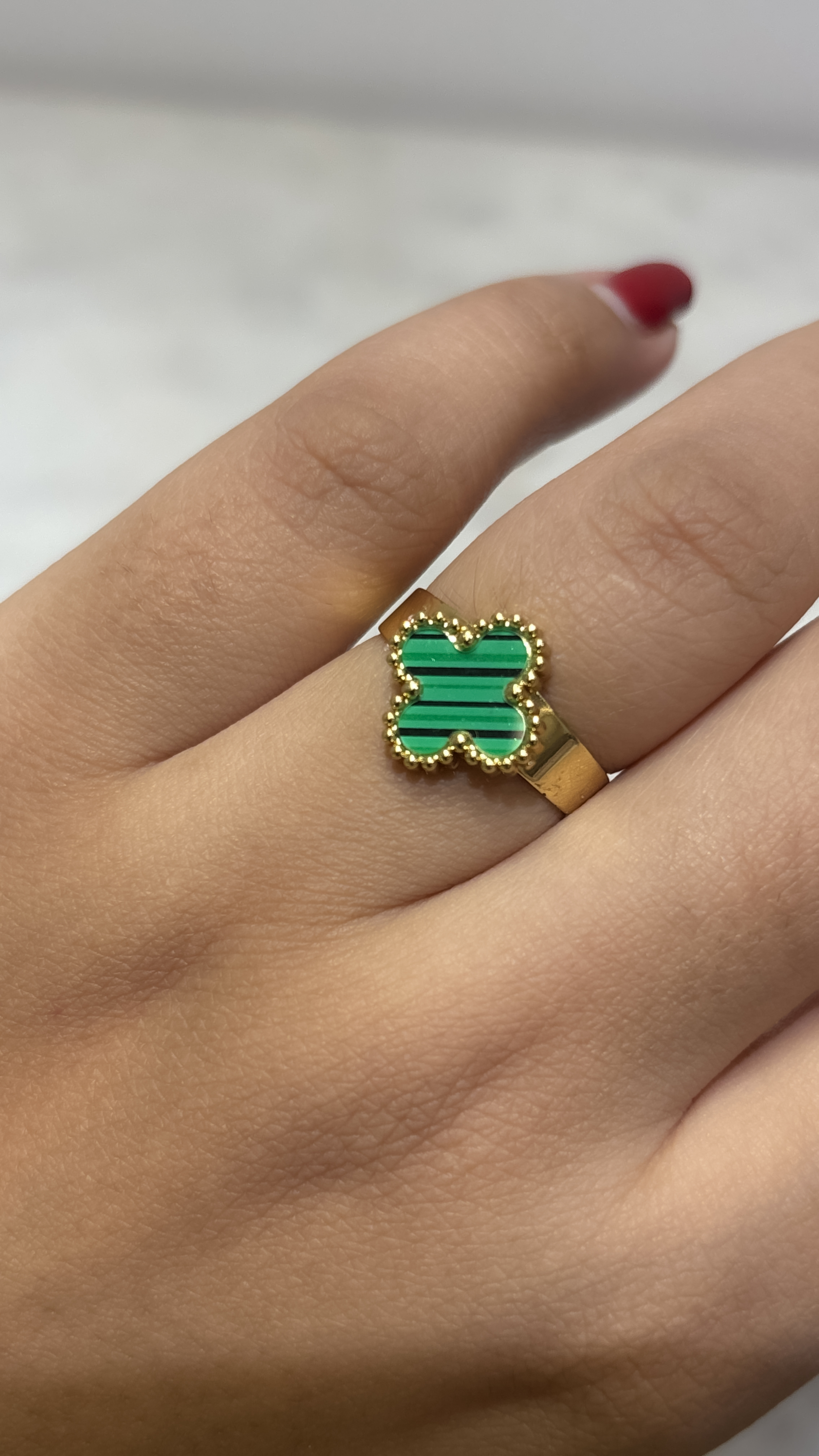 Gold Green Clover adjustable Ring