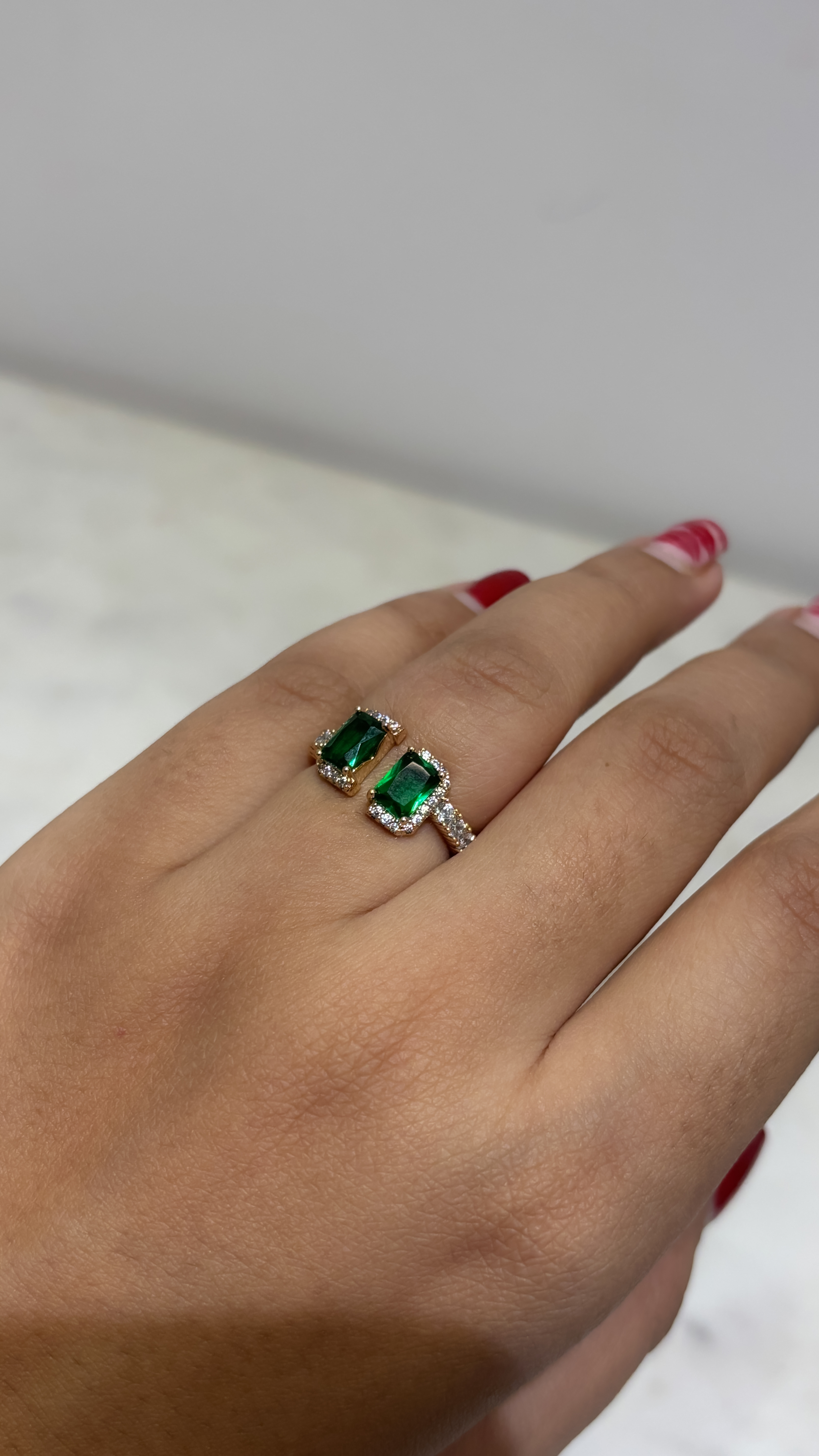 Emerald Double Stone free size Ring