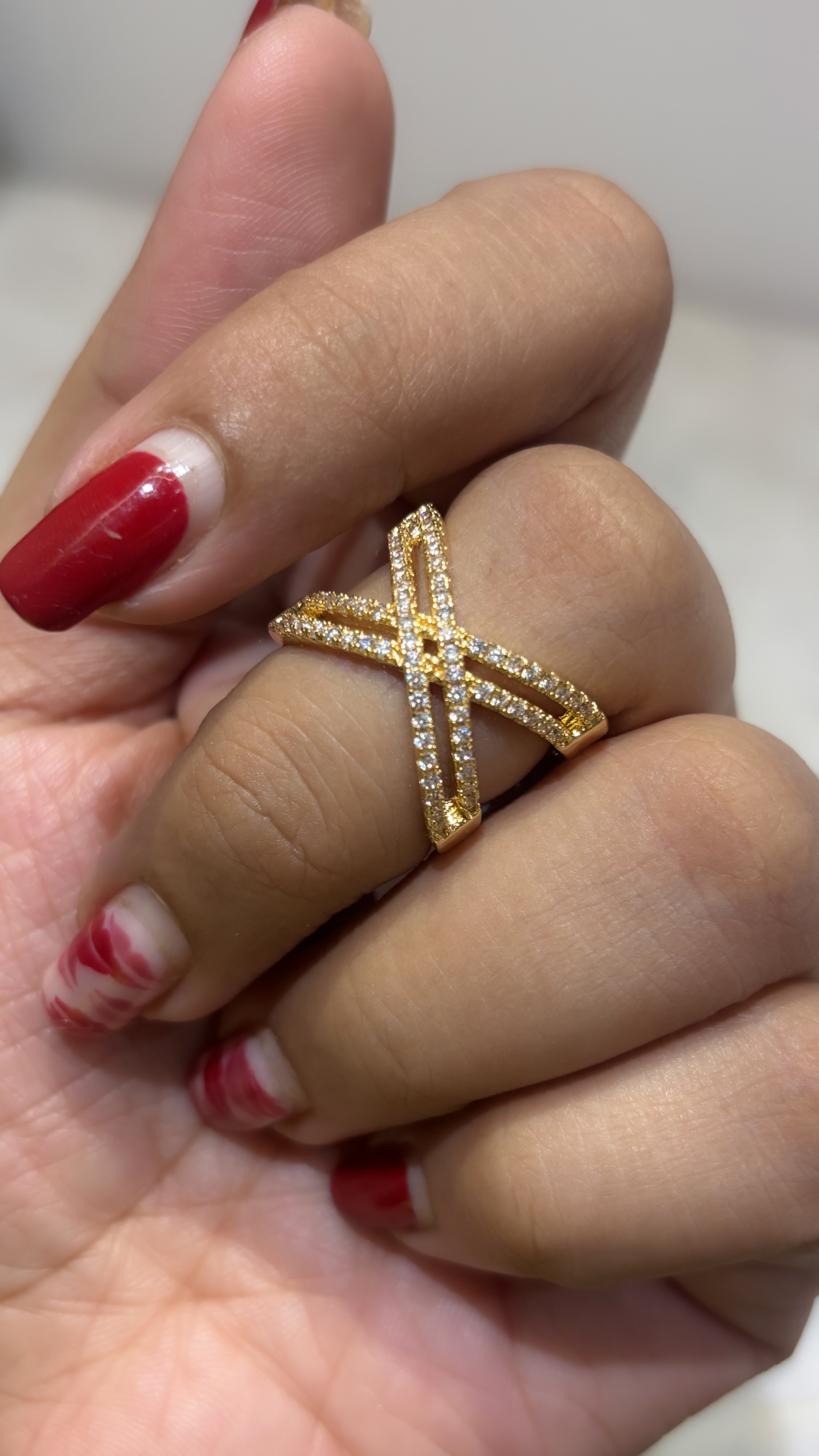 Gold Plated X-Shaped Adjustable Ring