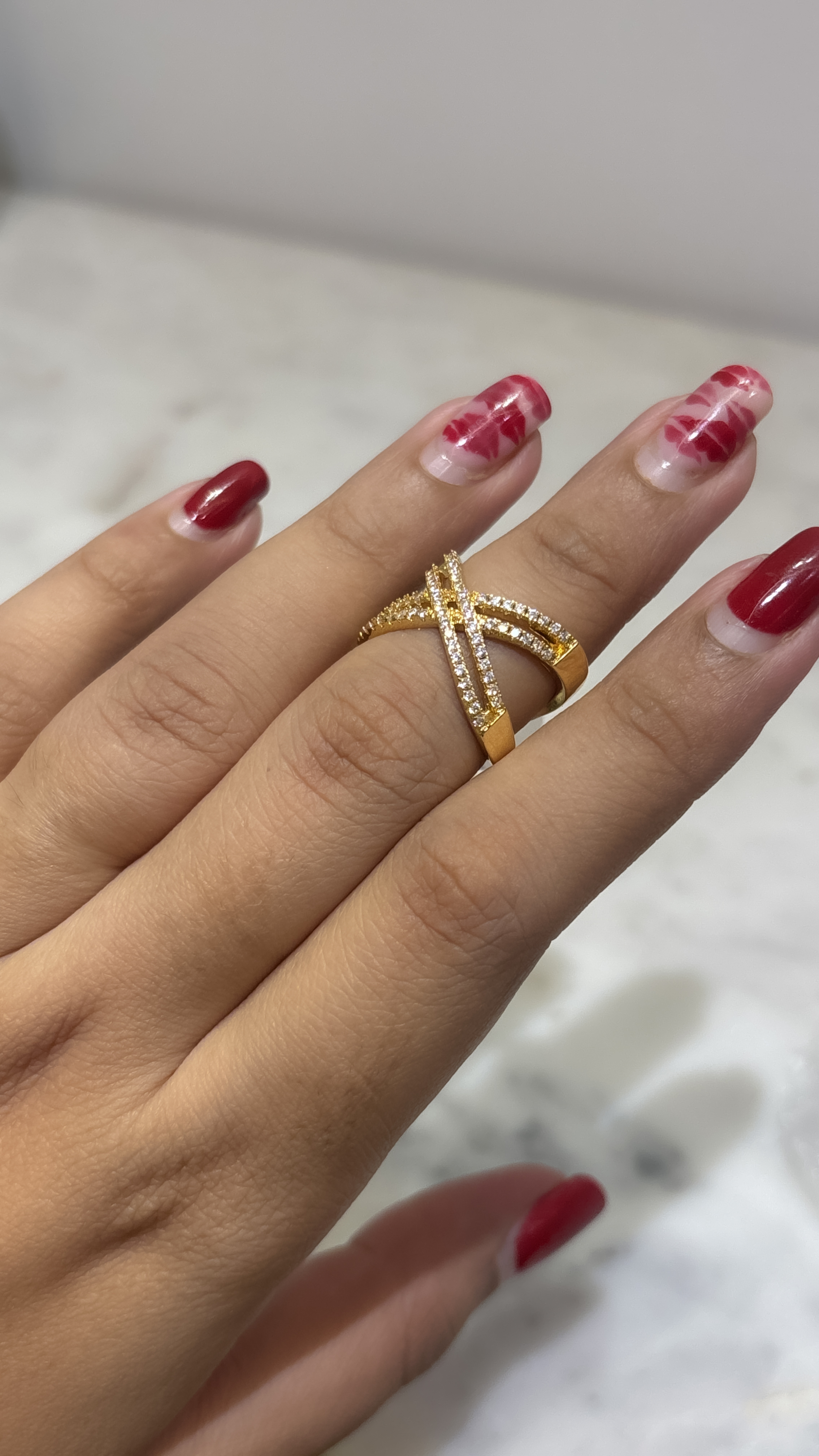 Gold Plated X-Shaped Adjustable Ring