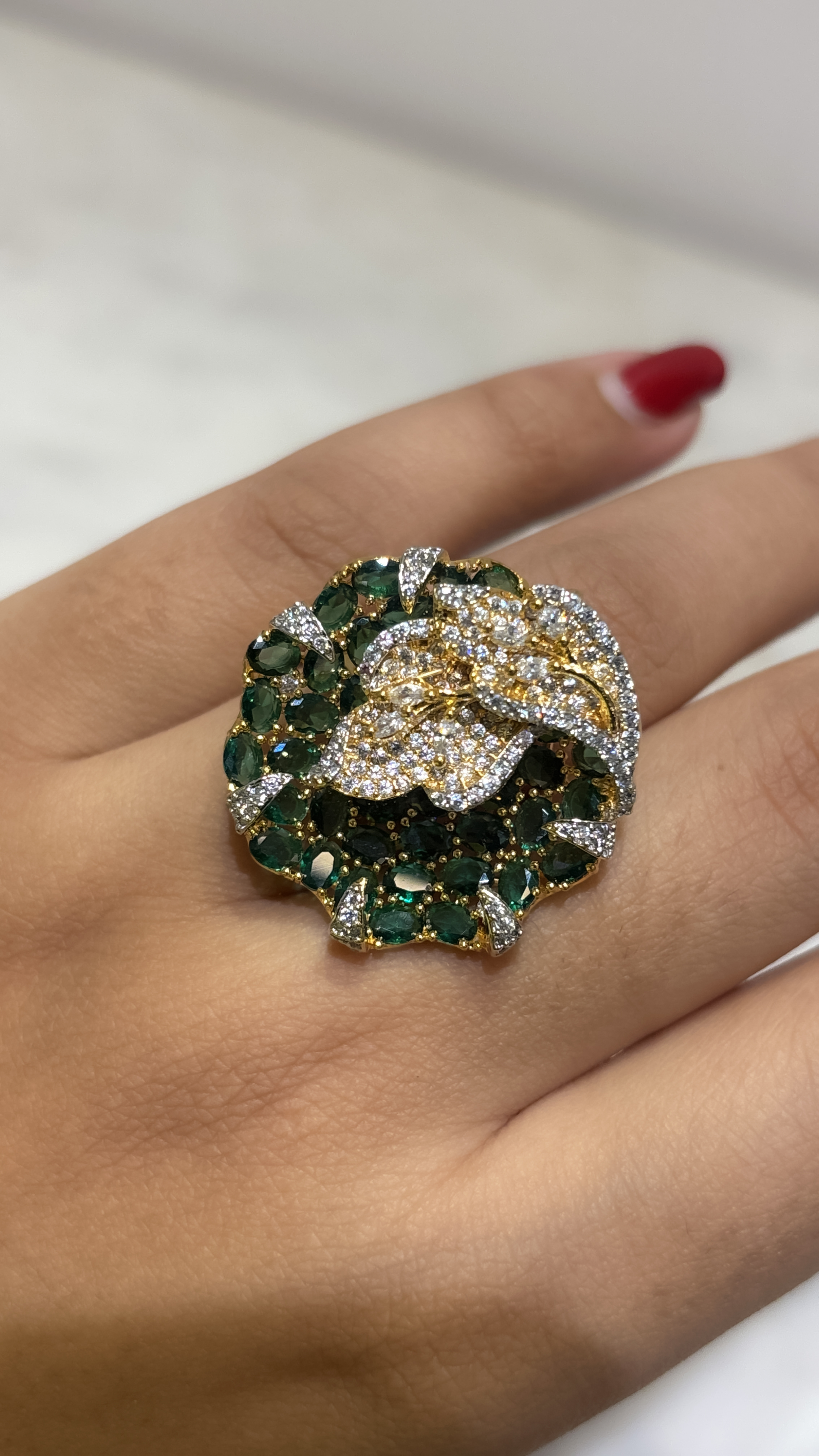 Elegant Green AD adjustable  Floral Ring