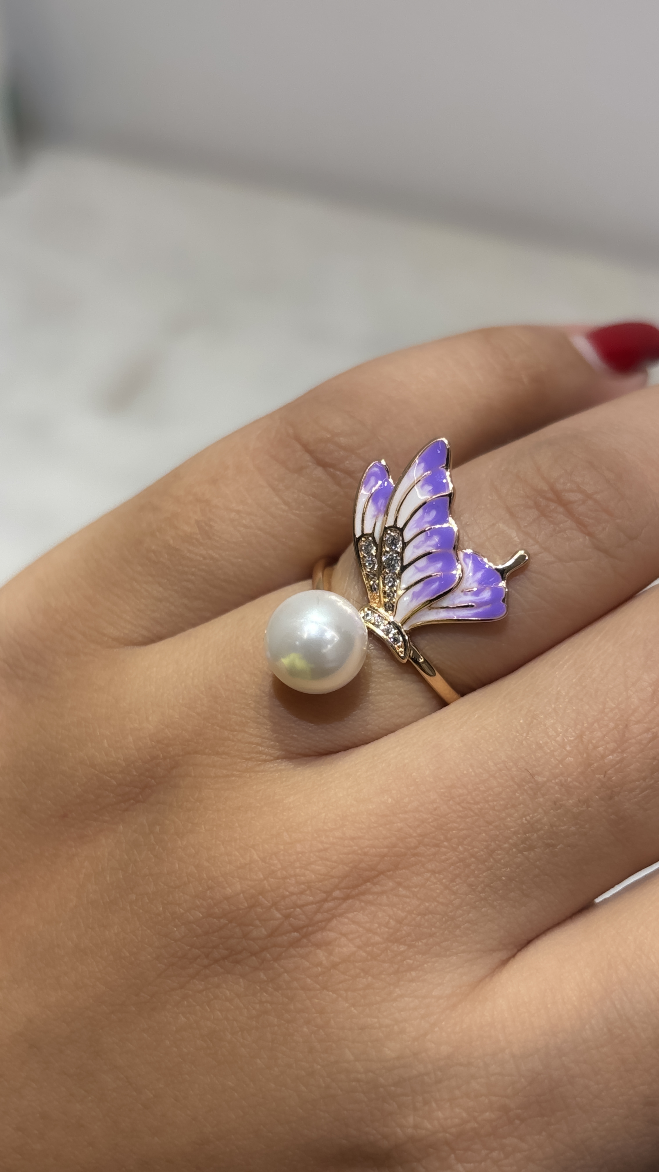 Butterfly Pearl Adjustable Ring