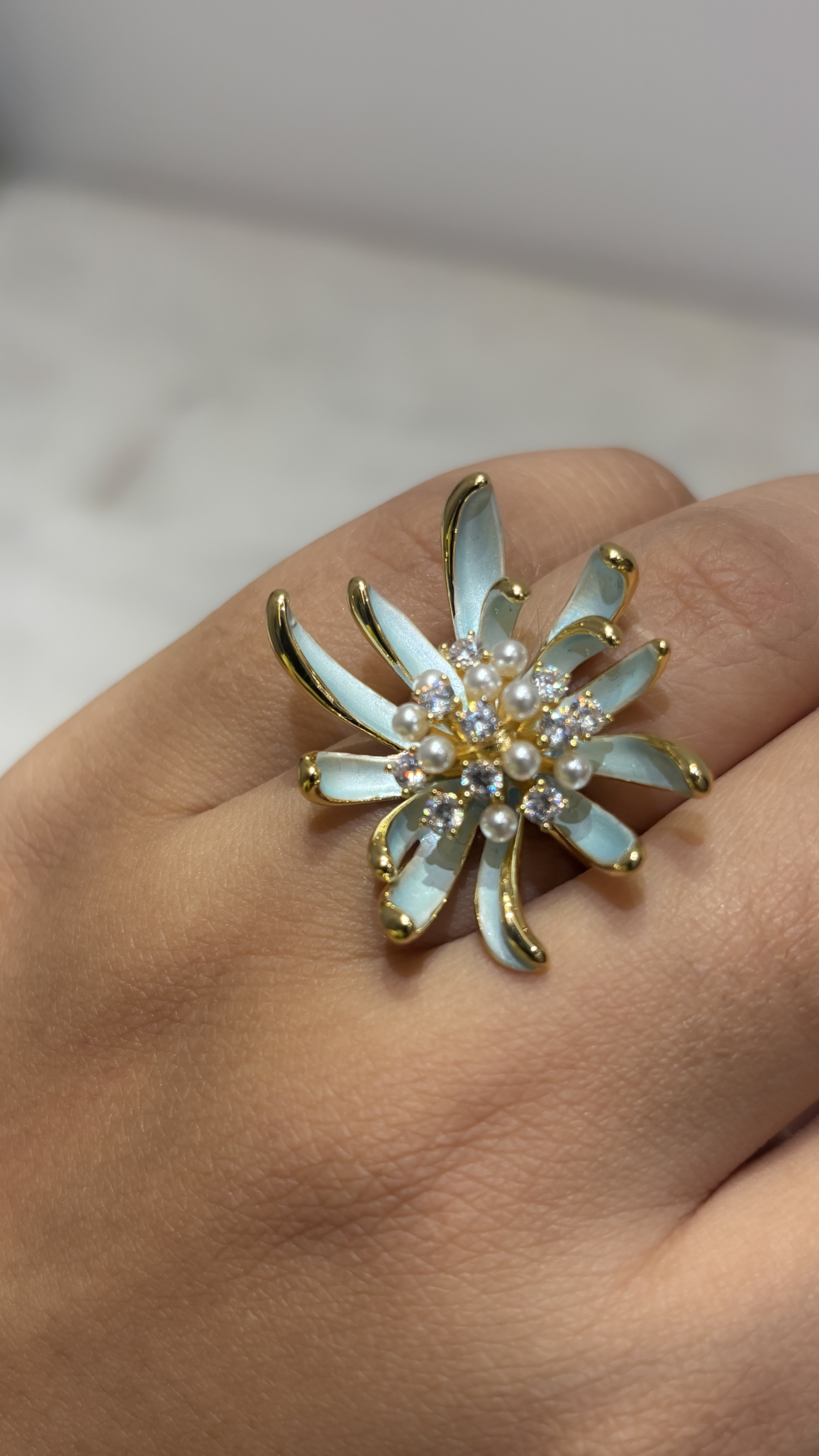 Enamel adjustable flower ring