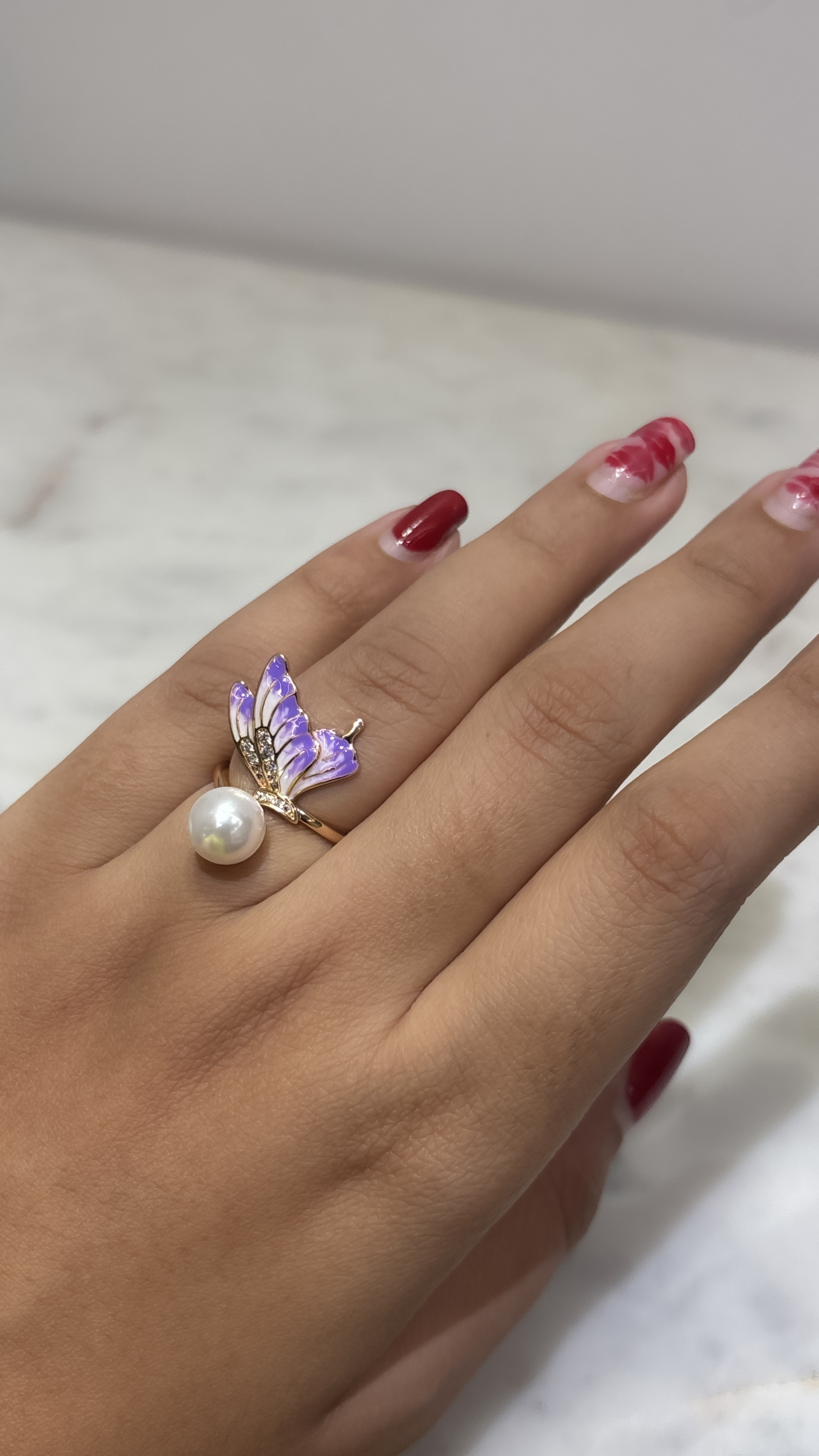 Butterfly Pearl Adjustable Ring