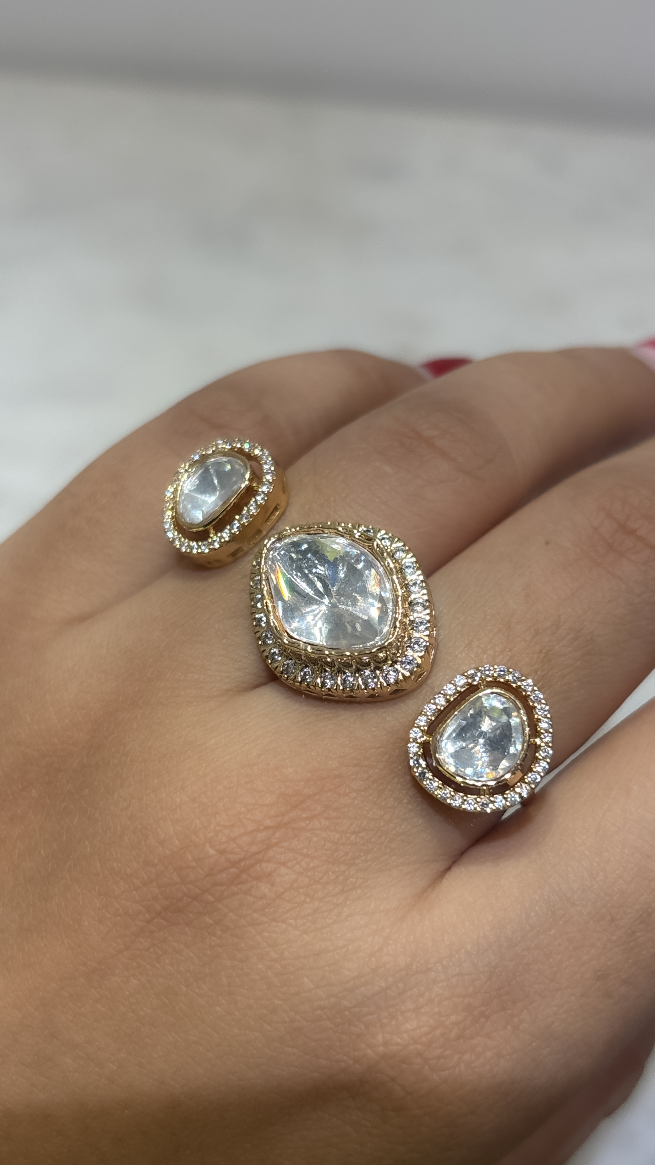 AD Gold Plated adjustable double finger Ring 