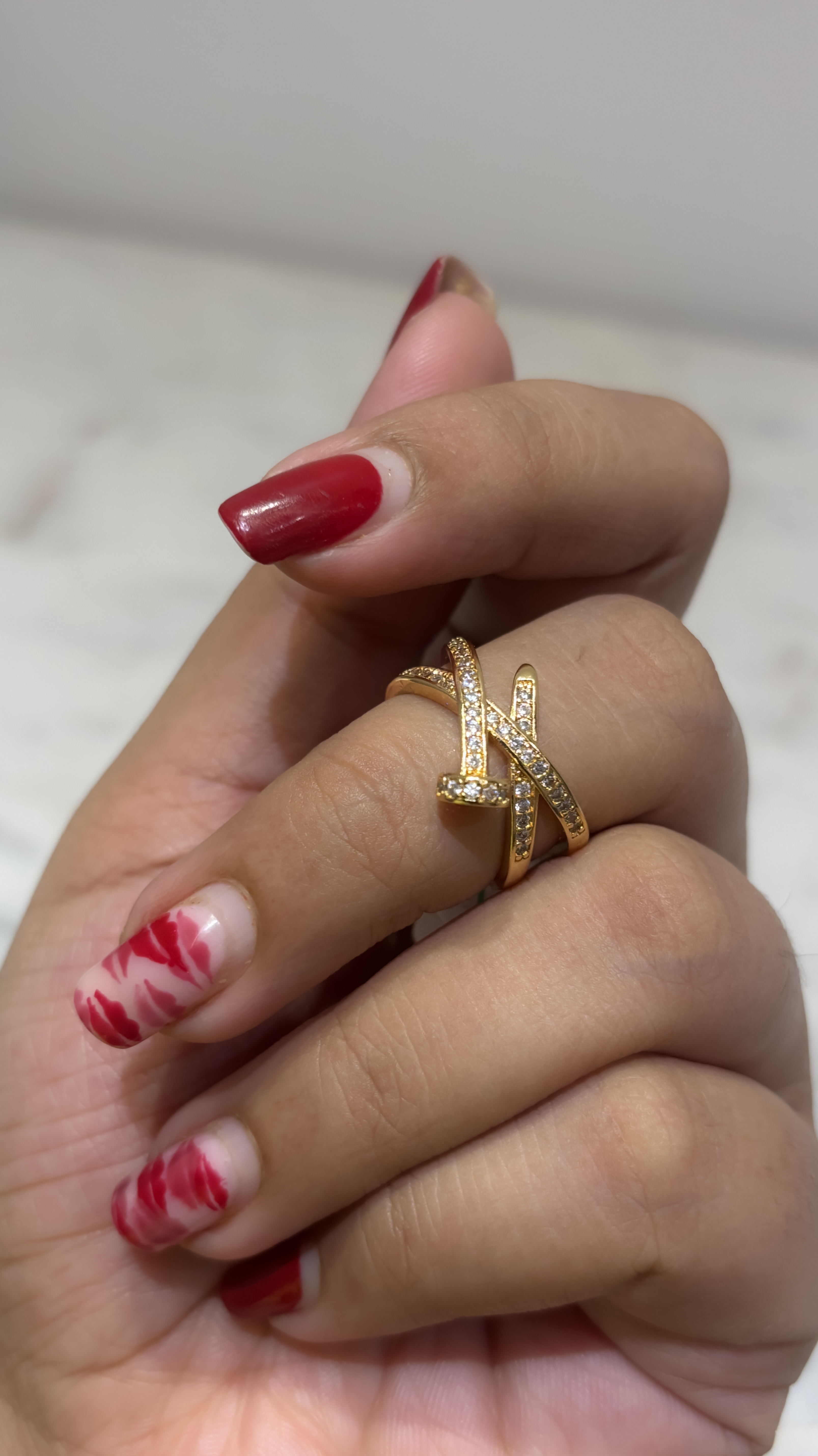 Gold Plated Crossover Adjustable  Ring