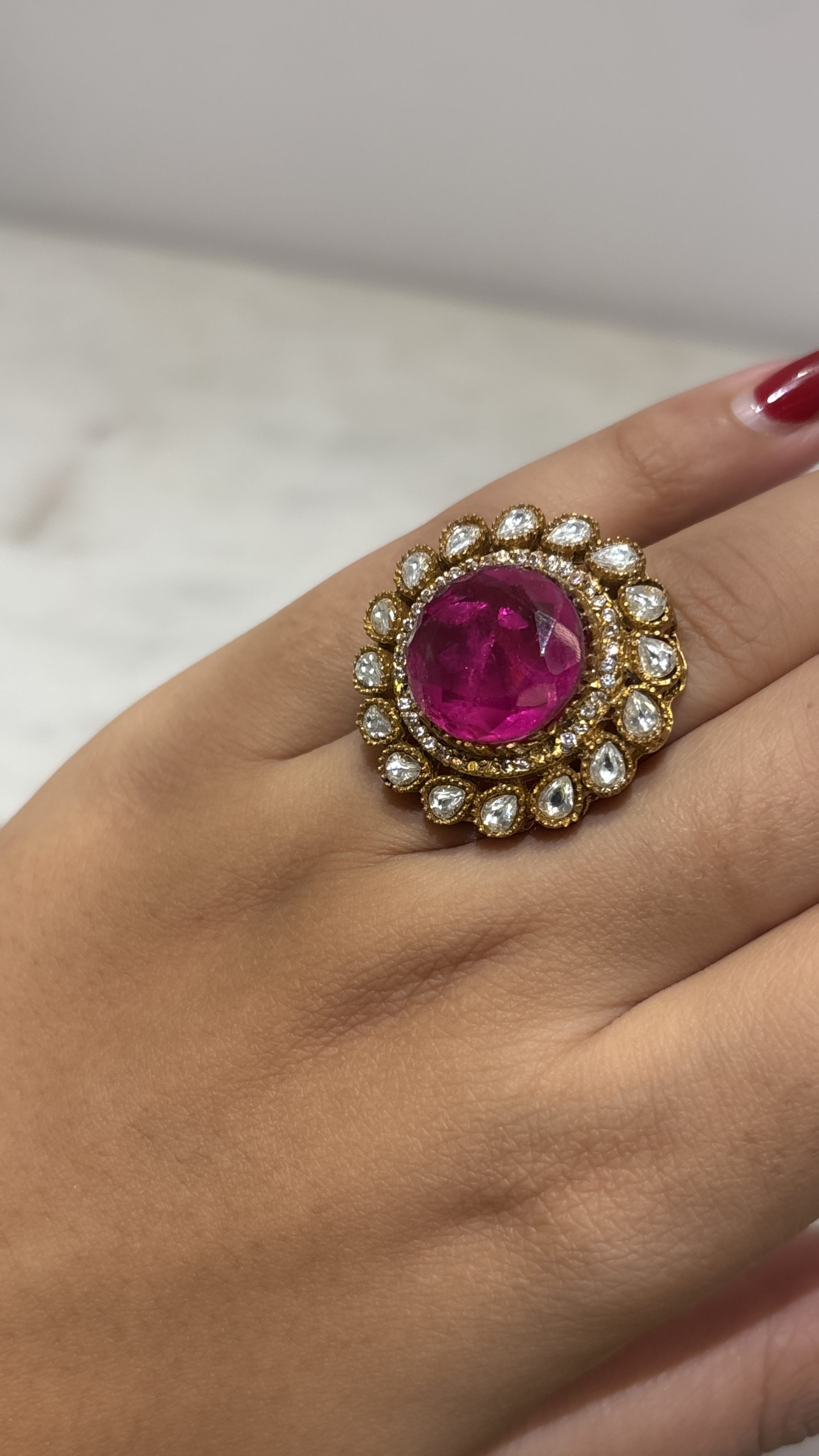 Statement Ruby Cocktail AD Adjustable Ring