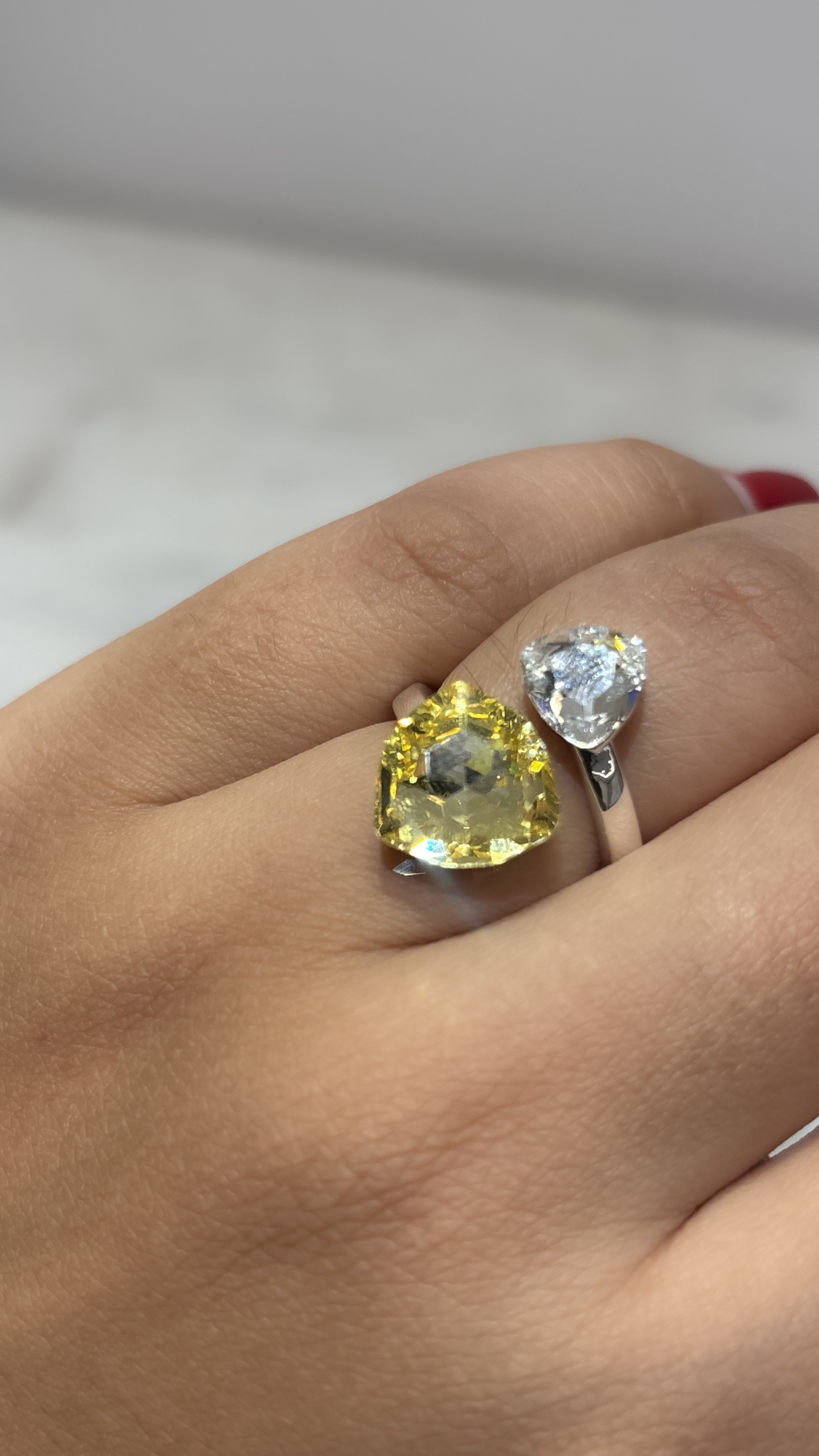 Yellow and White Gemstone Adjustable Ring