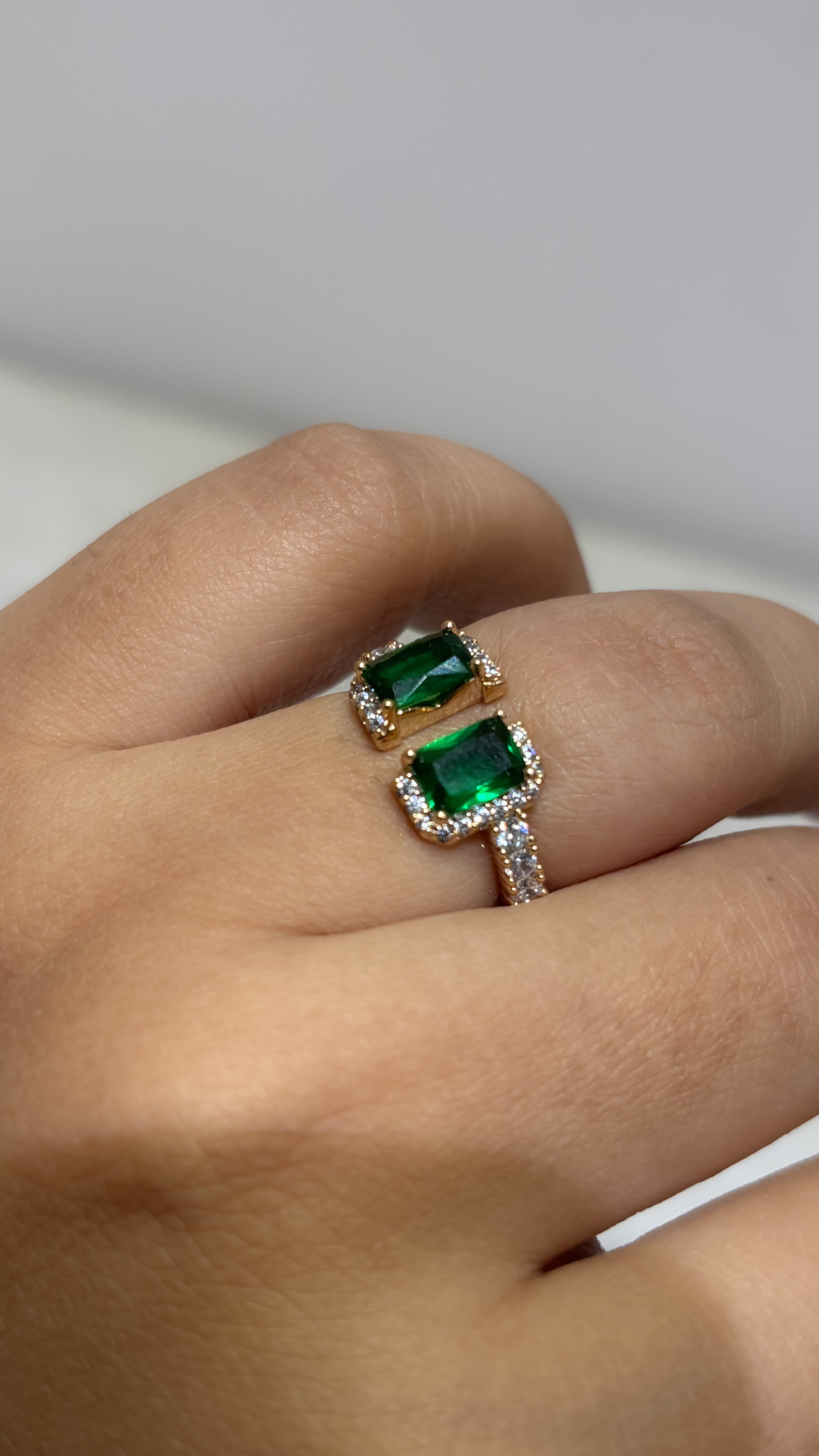 Emerald Double Stone free size Ring