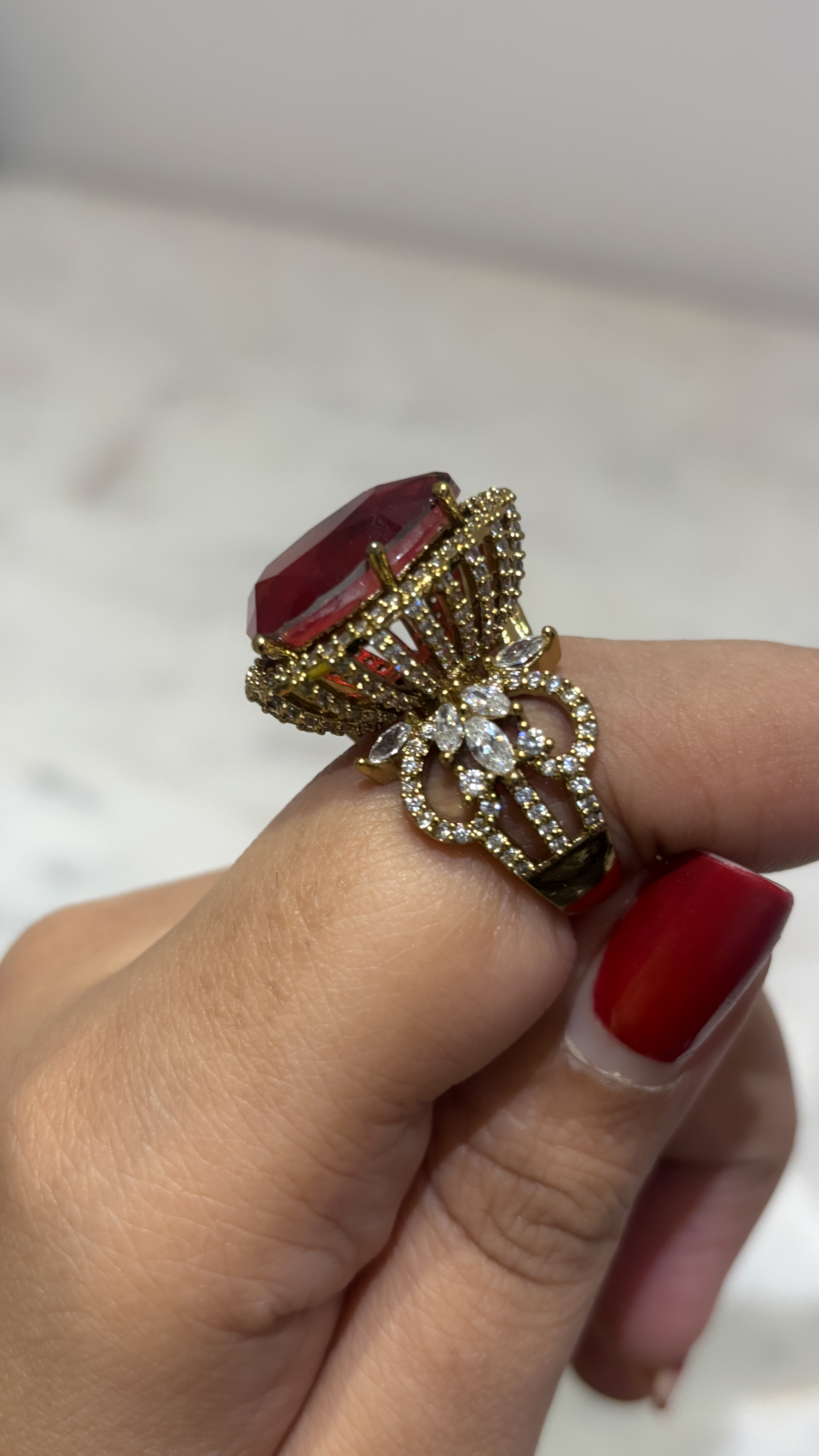 Mehendi Gold Plated Crystal adjustable AD  Ring