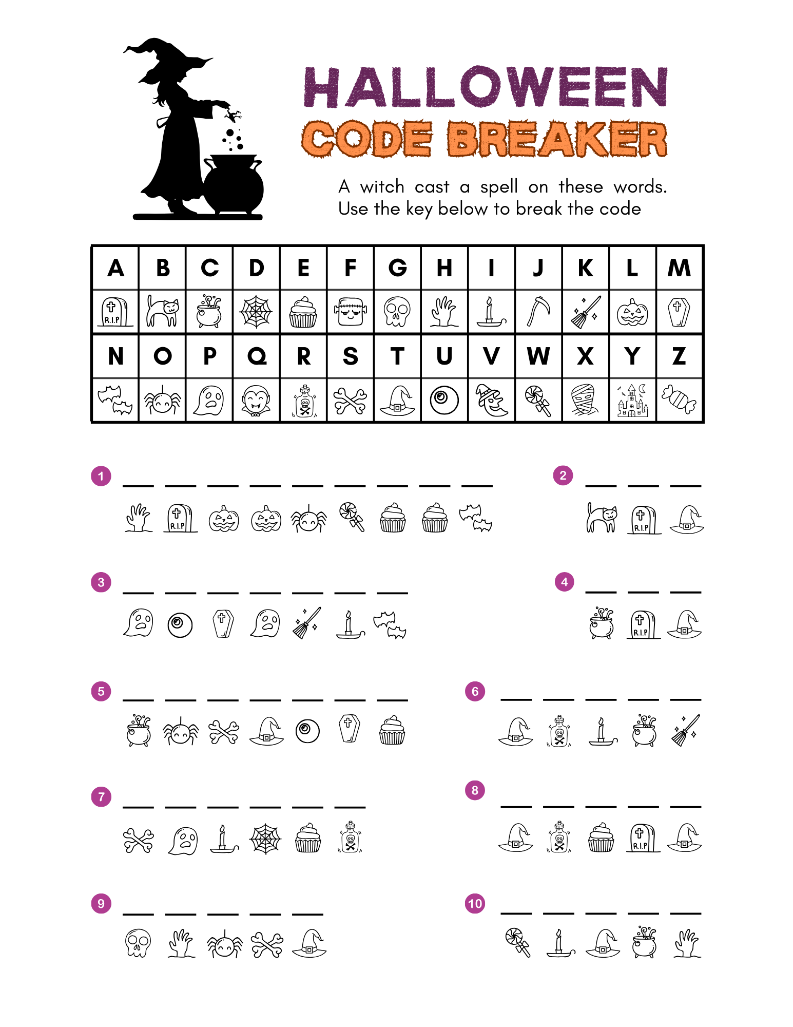 Halloween Code Breaker Activity Sheet (Digital Download)