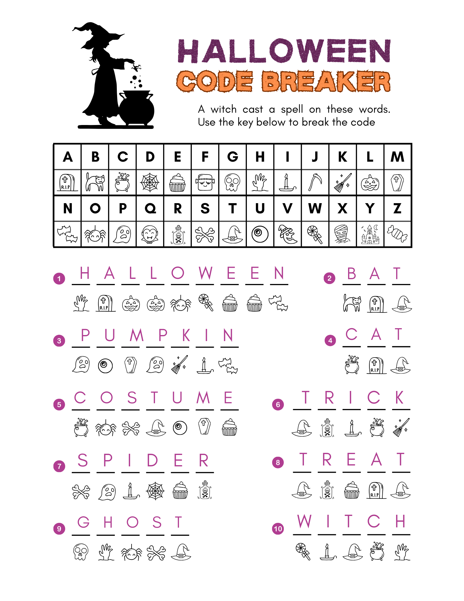 Halloween Code Breaker Activity Sheet (Digital Download)