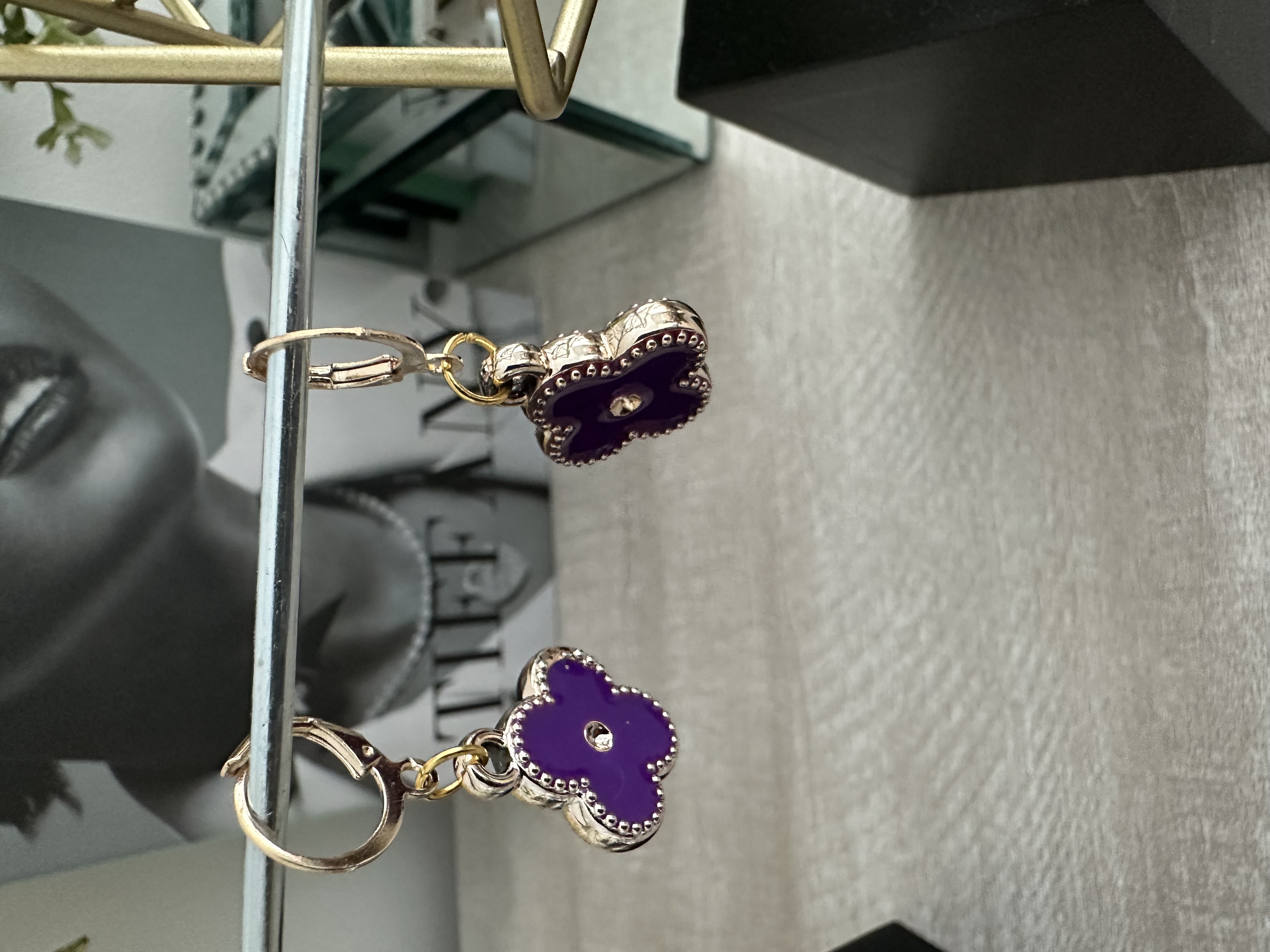 Purple Clover Pendant Earrings