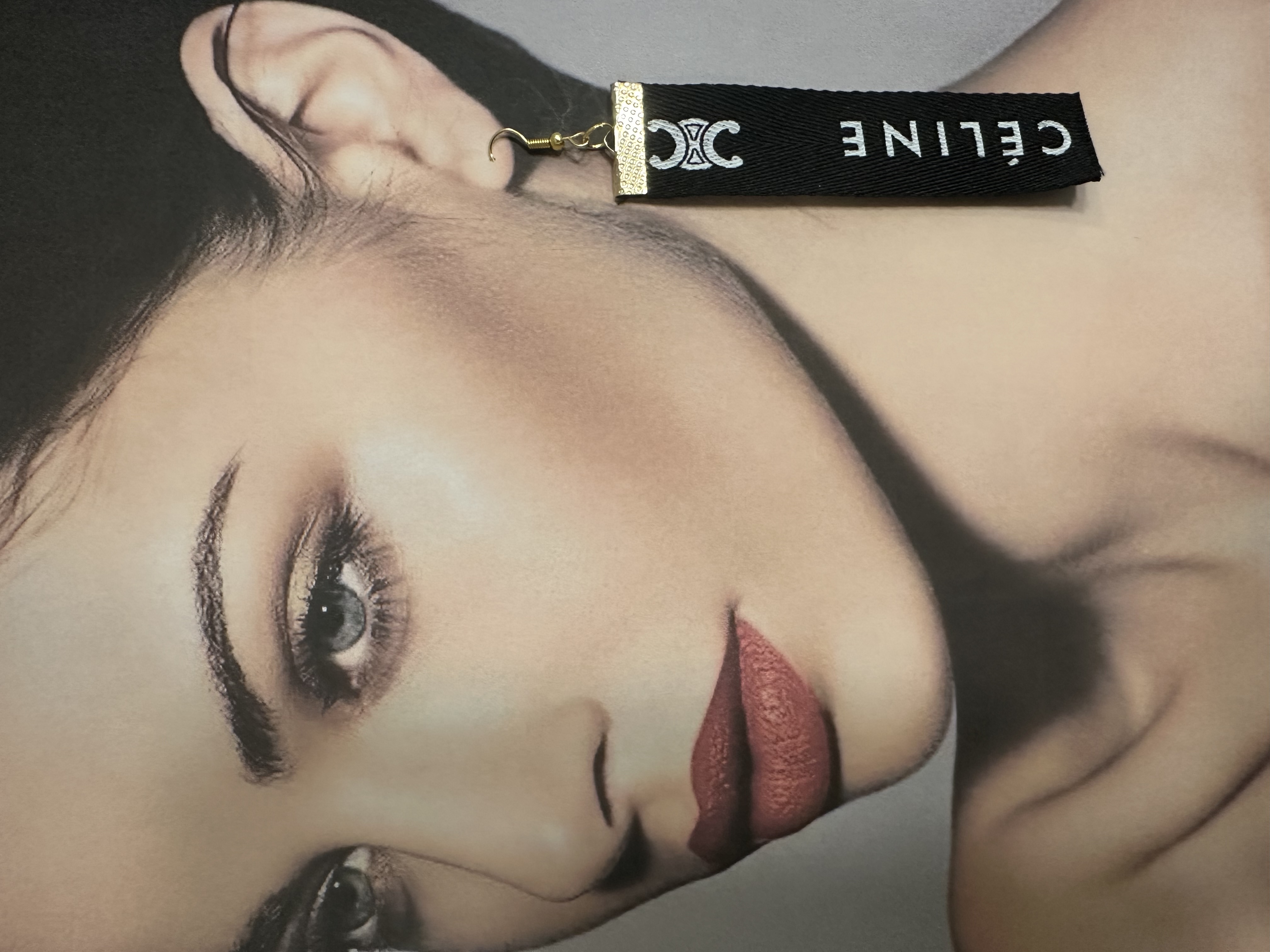 Celine Black Fabric Logo Earrings