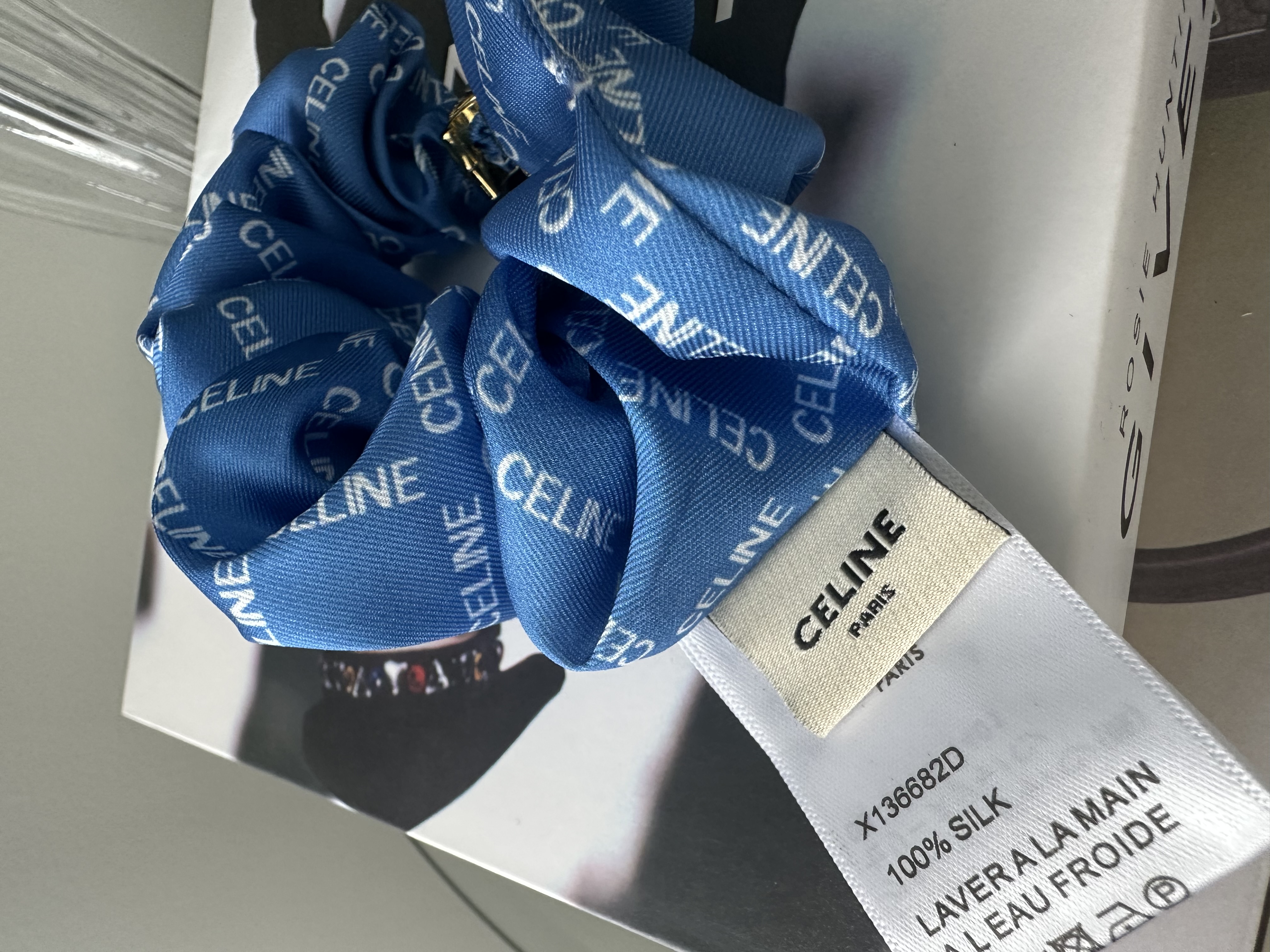 CELINE Blue Logo Scrunchie