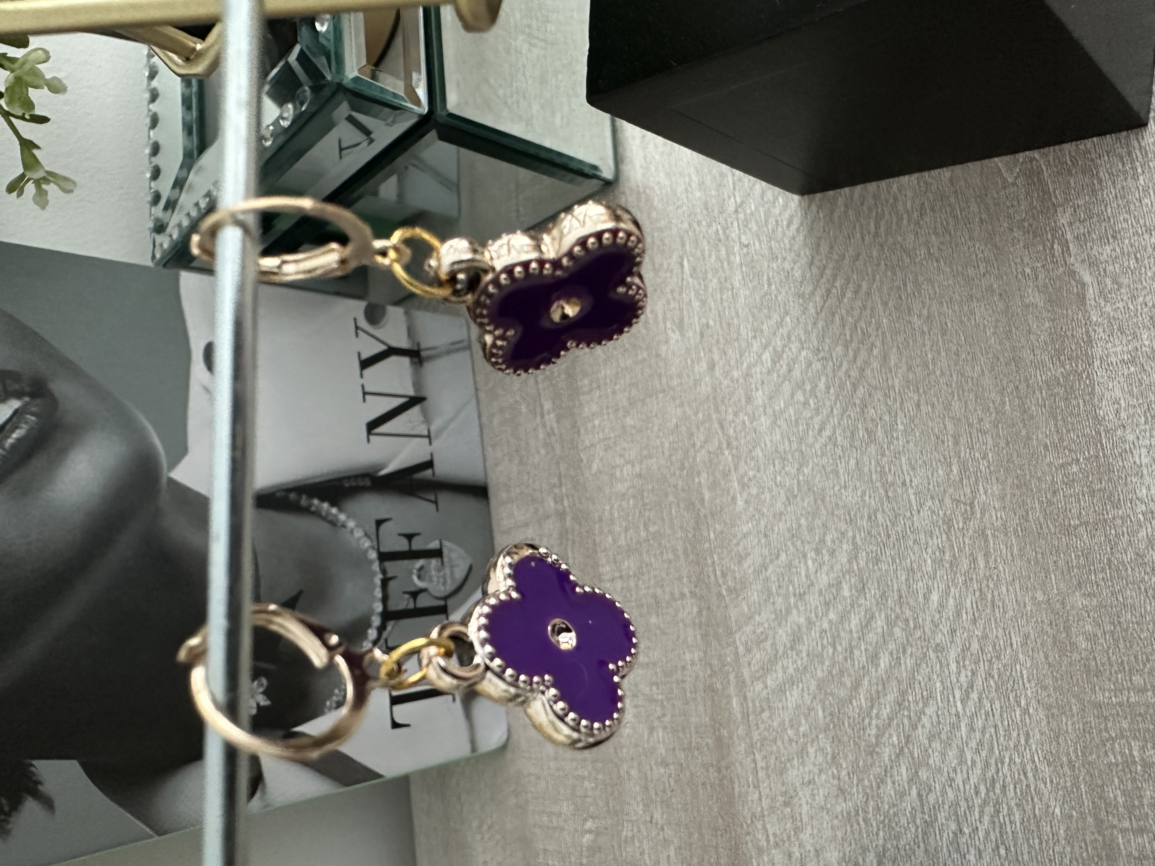 Purple Clover Pendant Earrings