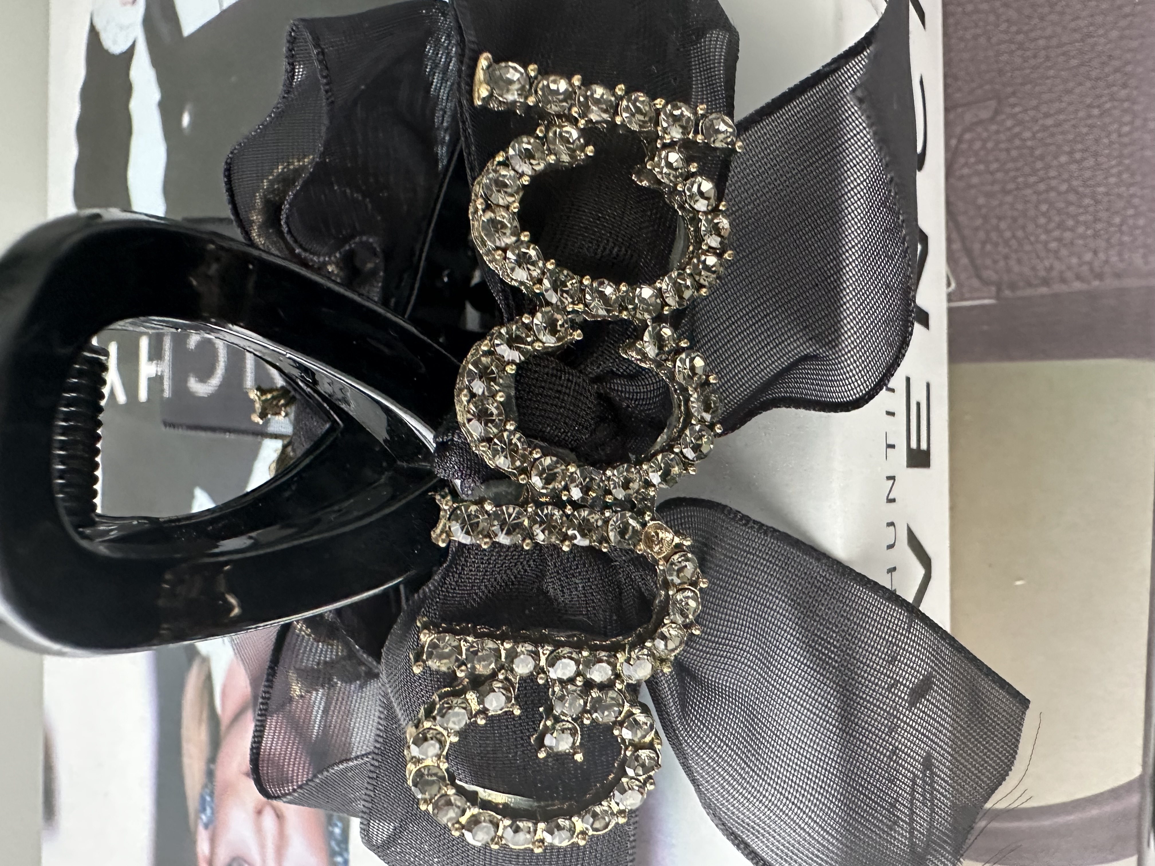 Black Hair Clip with Rhinestone Letters