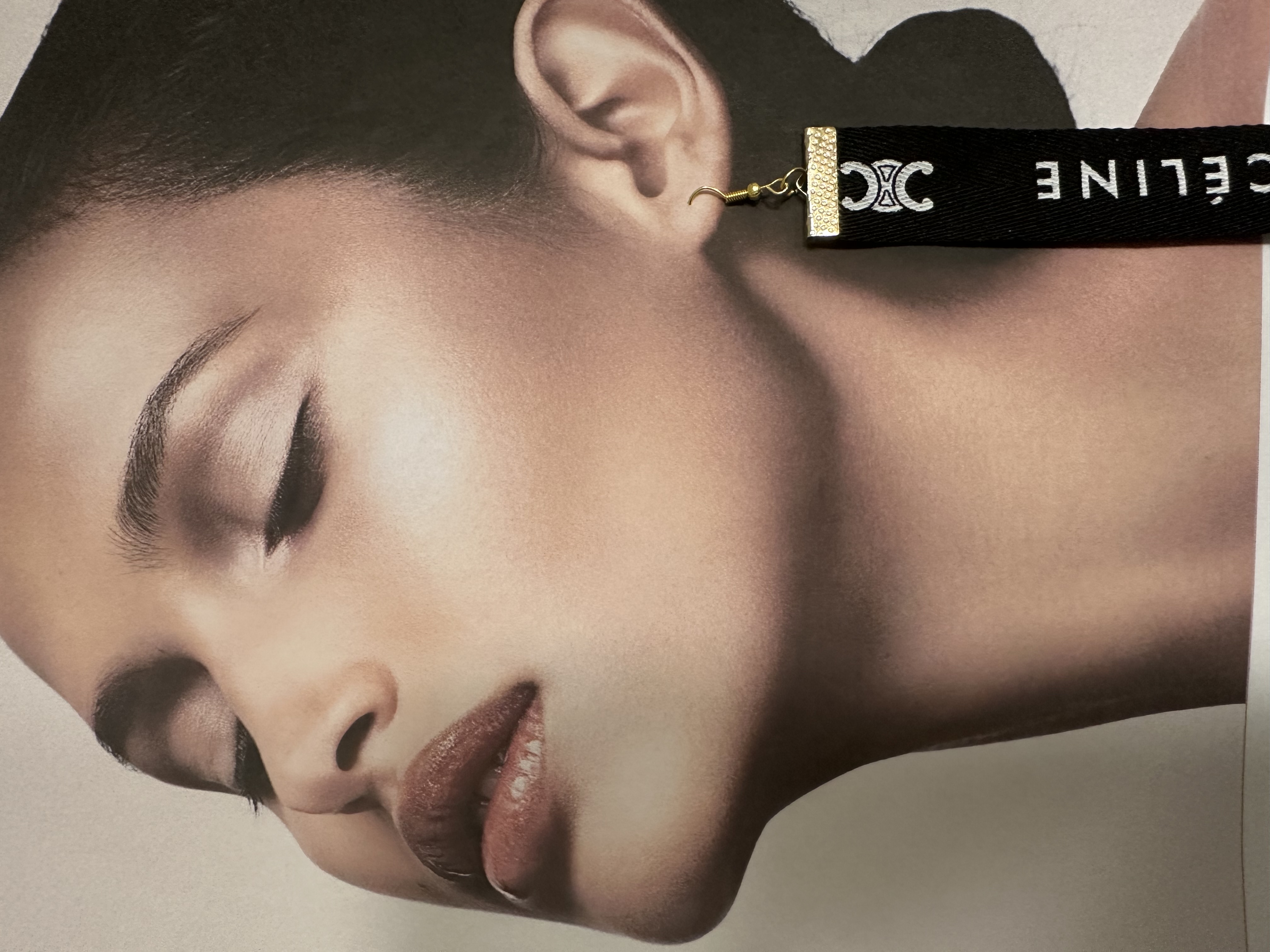 Celine Black Fabric Logo Earrings